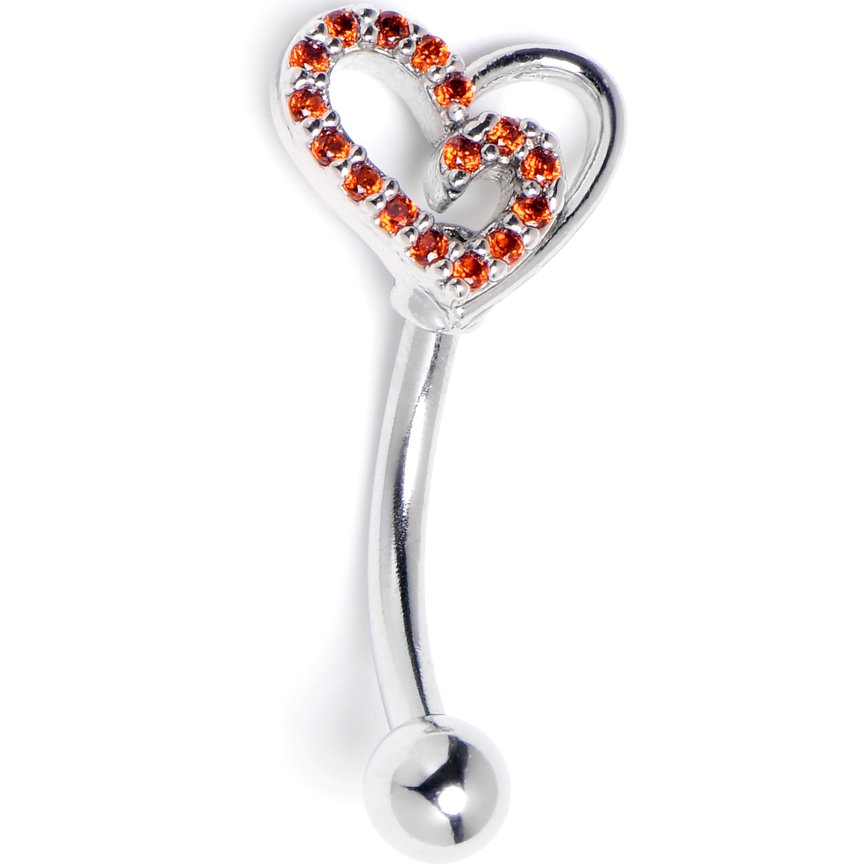 16G 5/16 Red Gem Asymmetrical Heart Curved Eyebrow Ring