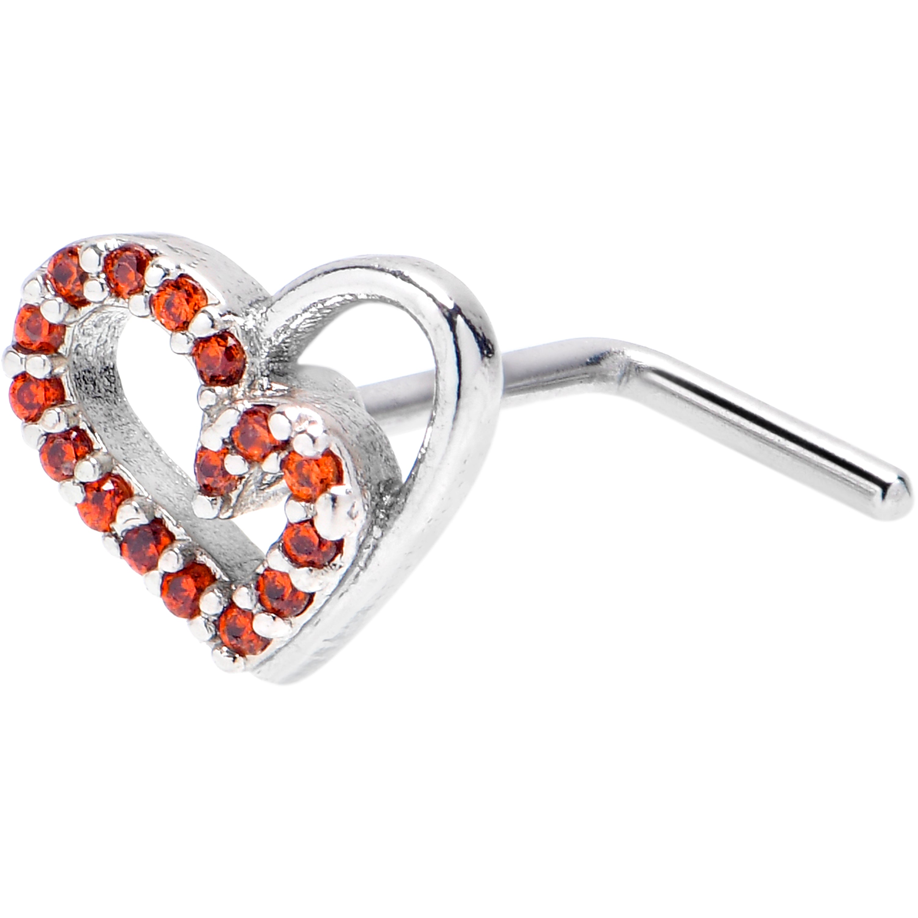 20G 7mm Red Gem Asymmetrical Heart L Shape Nose Ring