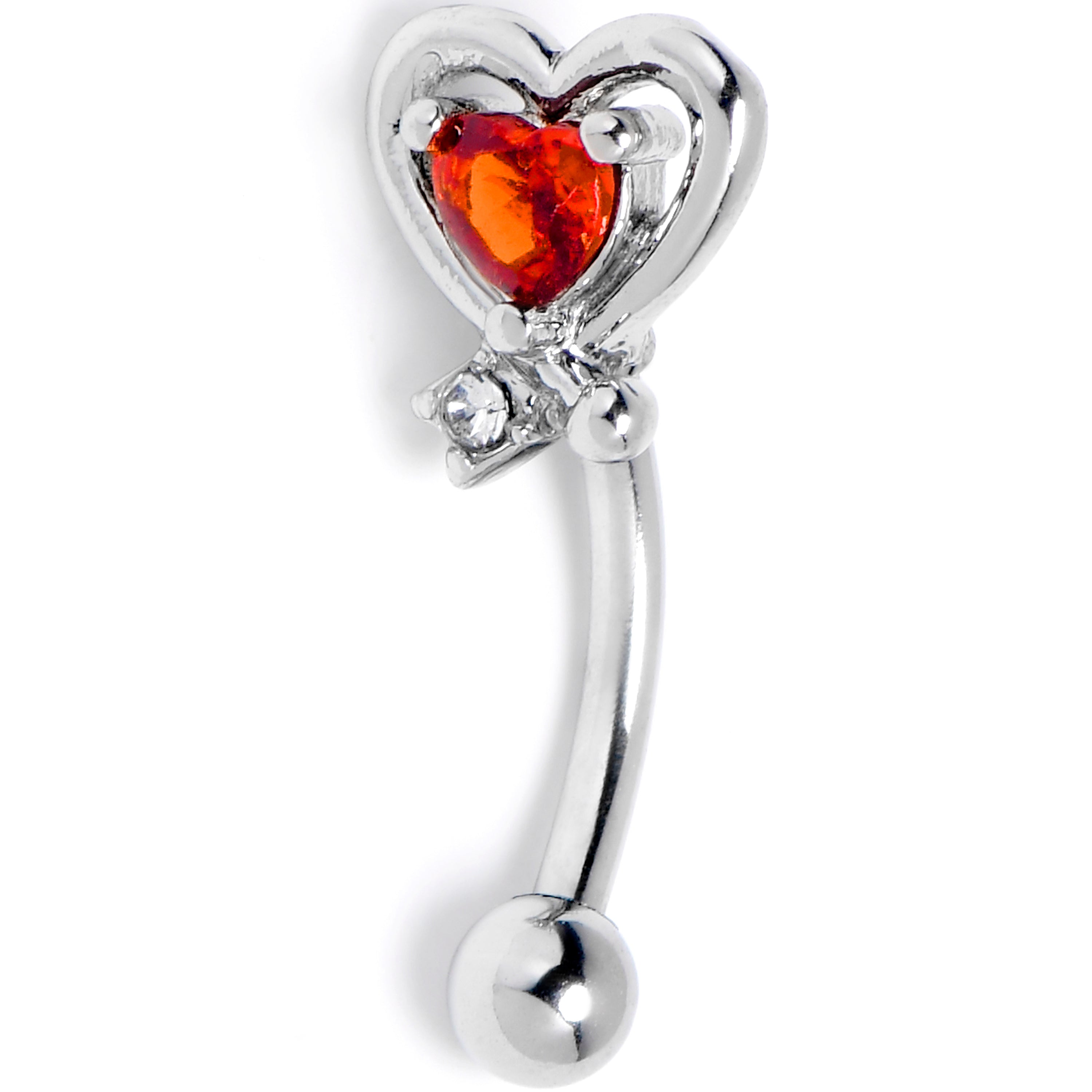 16G 5/16 Red CZ Gem Wrapped In Heart Curved Eyebrow Ring