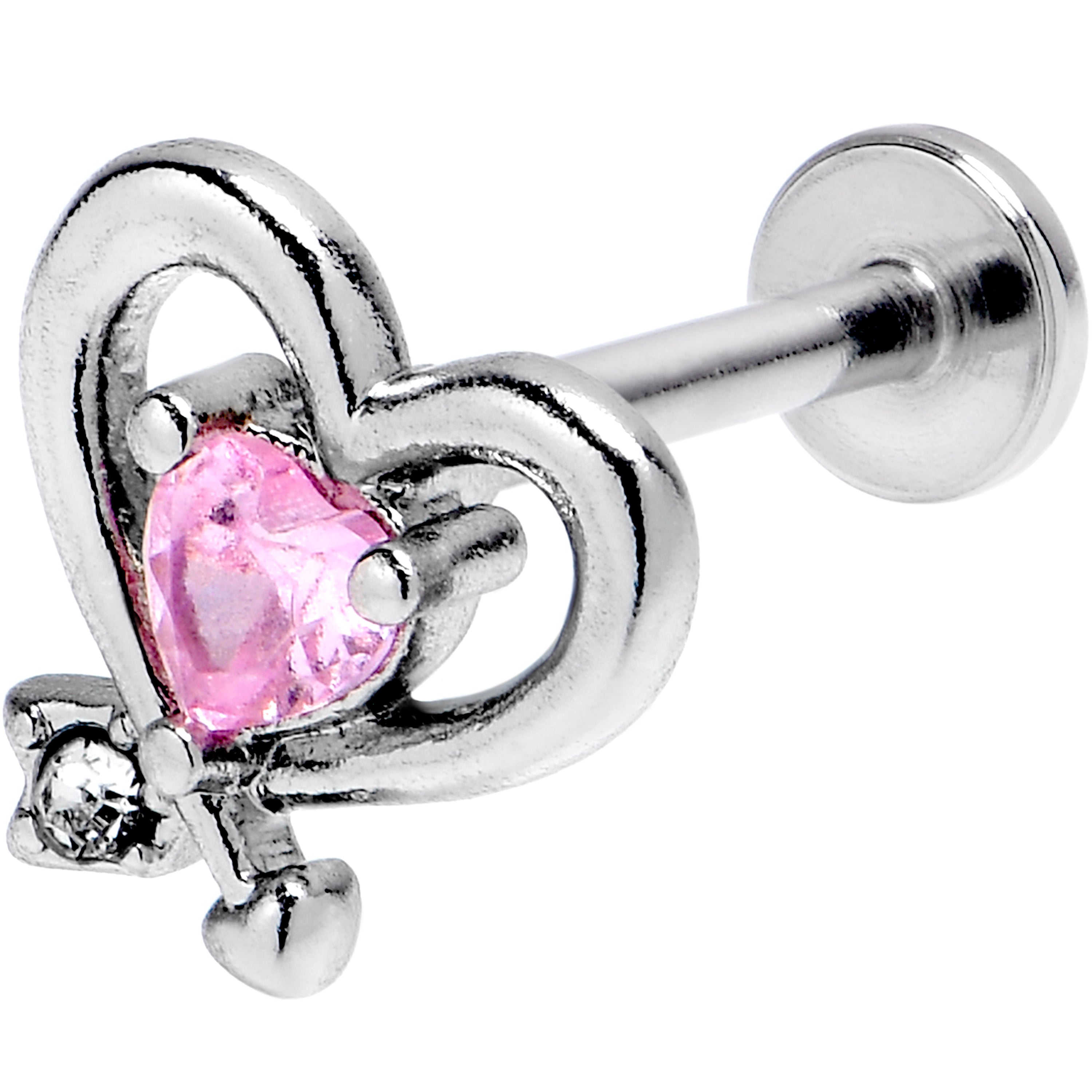 16G 5/16 Pink CZ Gem Internally Threaded Wrapped Heart Labret
