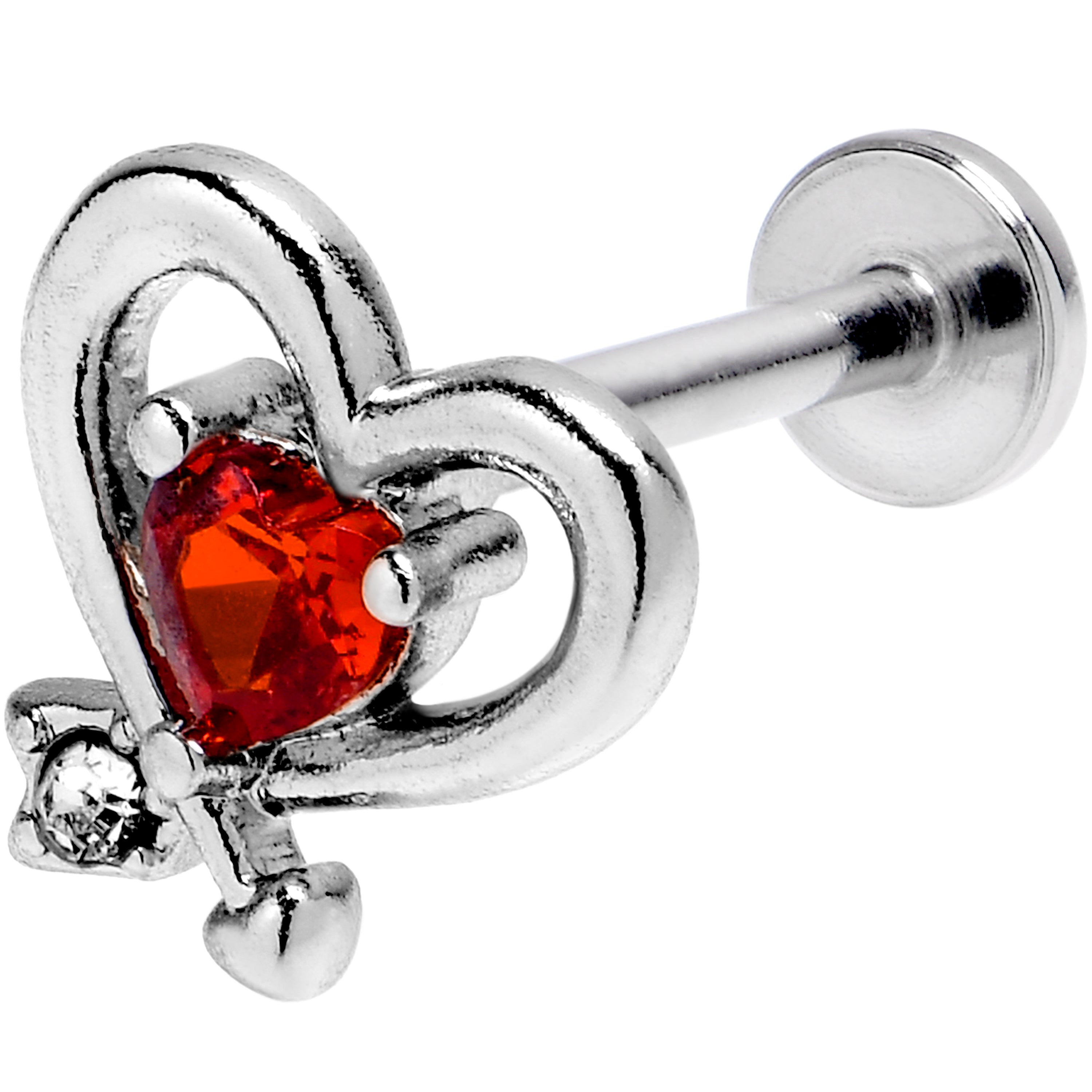 16G 5/16 Red CZ Gem Internally Threaded Wrapped Heart Labret
