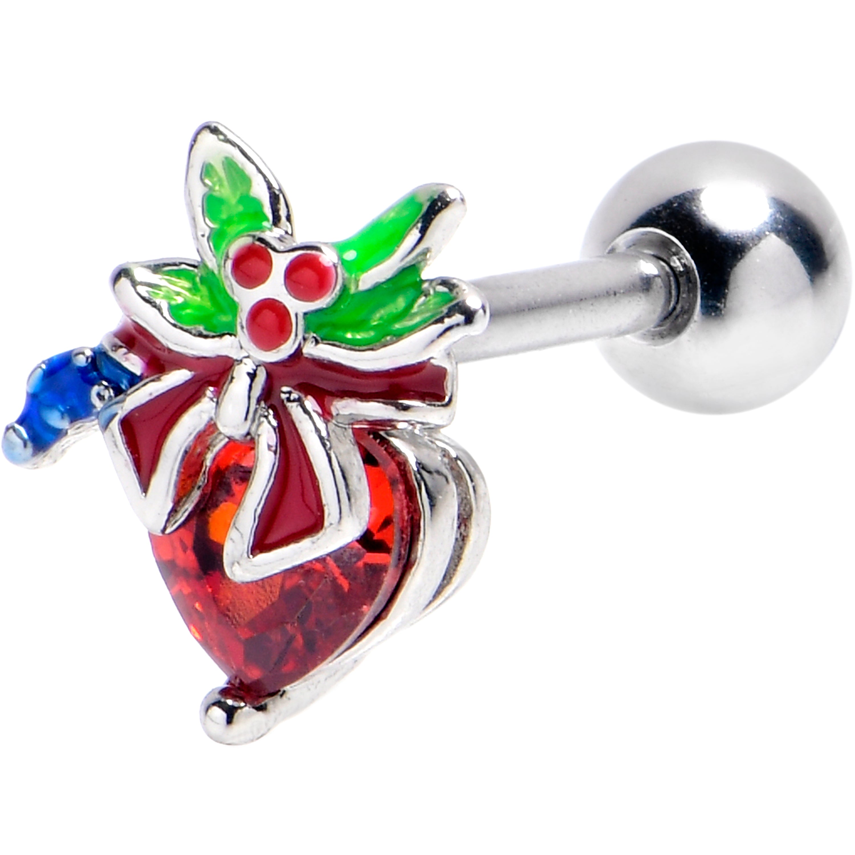 16G 1/4 Red Gem Festive Holiday Ornament Cartilage Tragus Earring