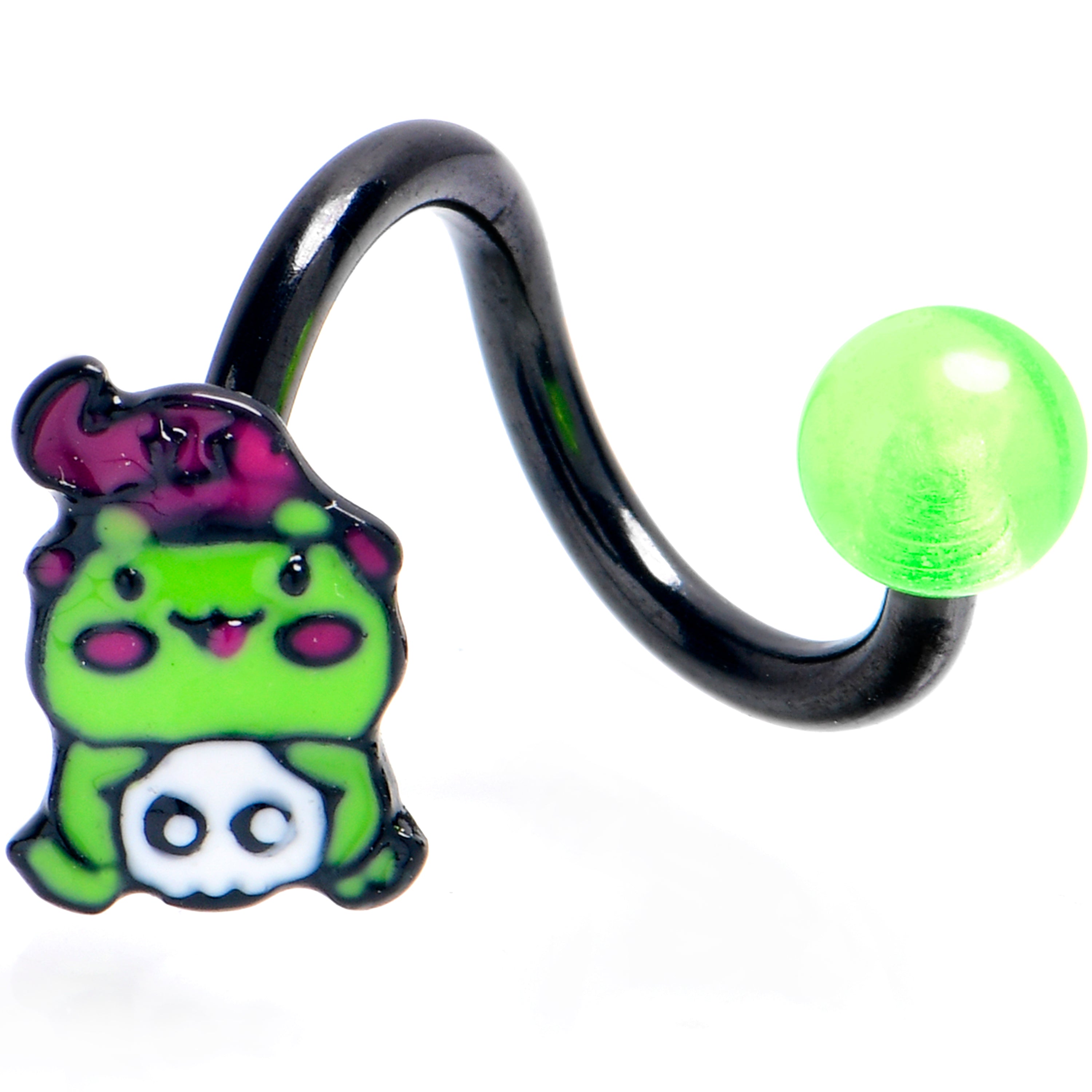 Black Witch Frog Skull Spiral Curved Belly Ring