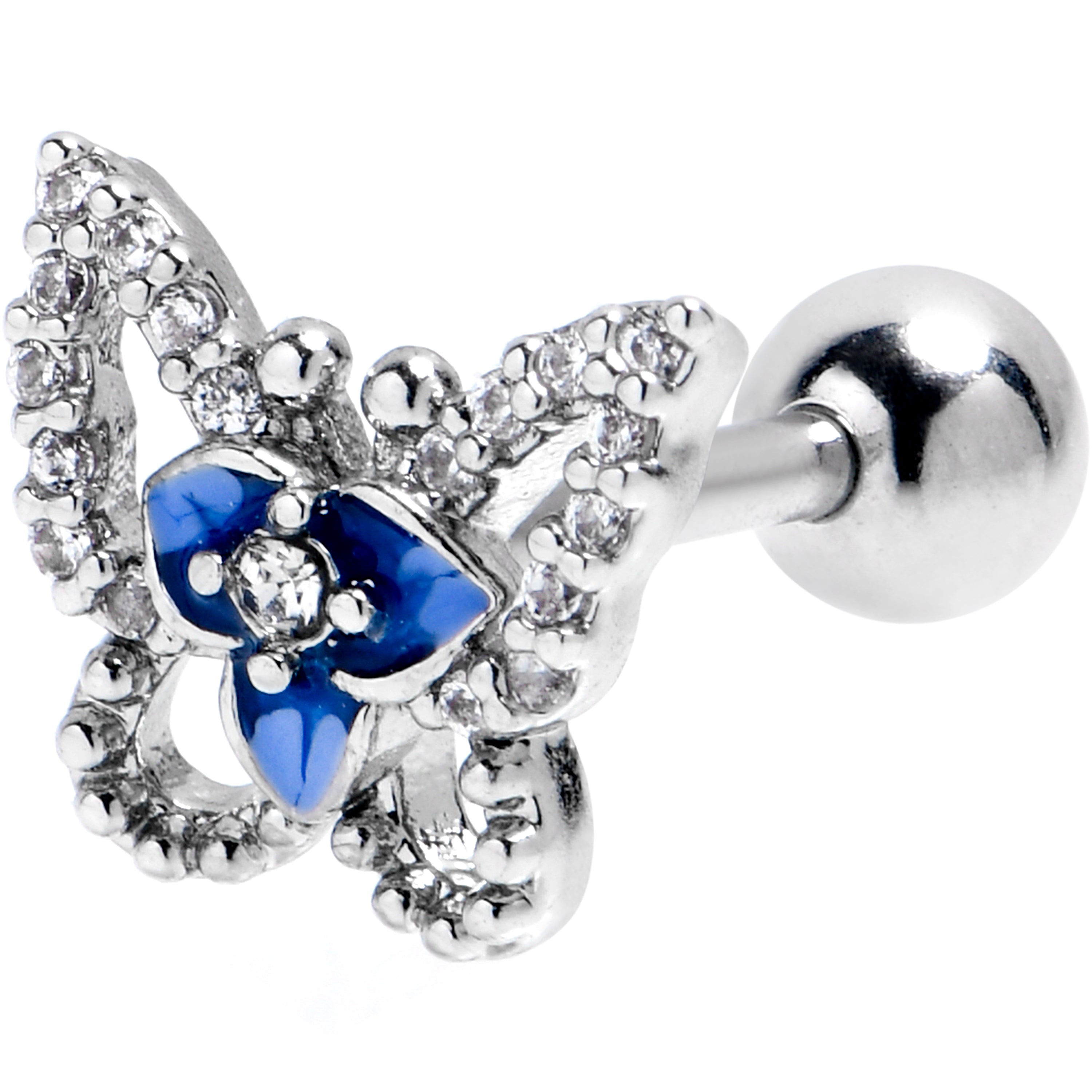 16G 1/4 Clear Gem Fabulous Butterfly Blue Cartilage Tragus Earring