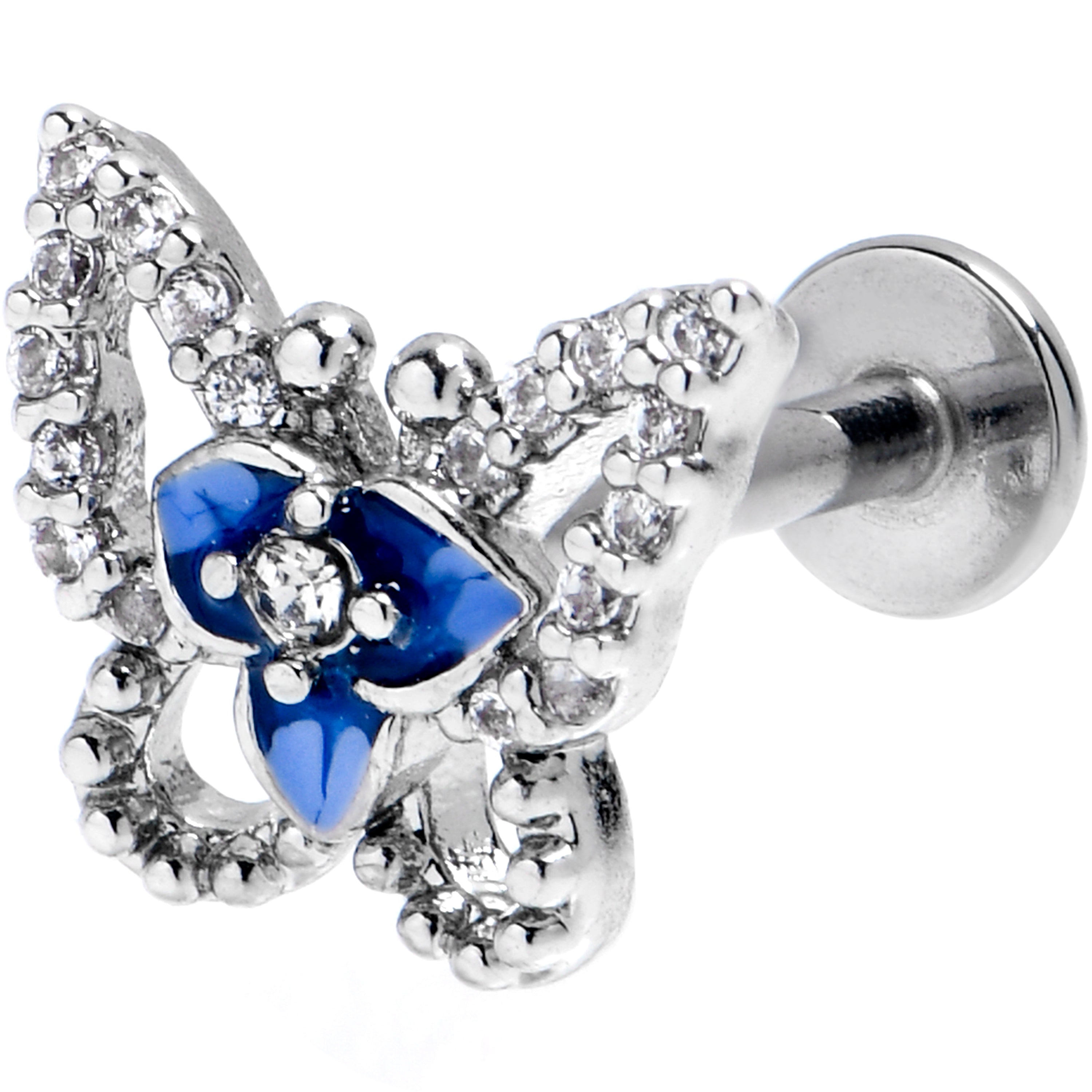 16G 5/16 Clear Gem Fabulous Butterfly Blue Labret Monroe Tragus