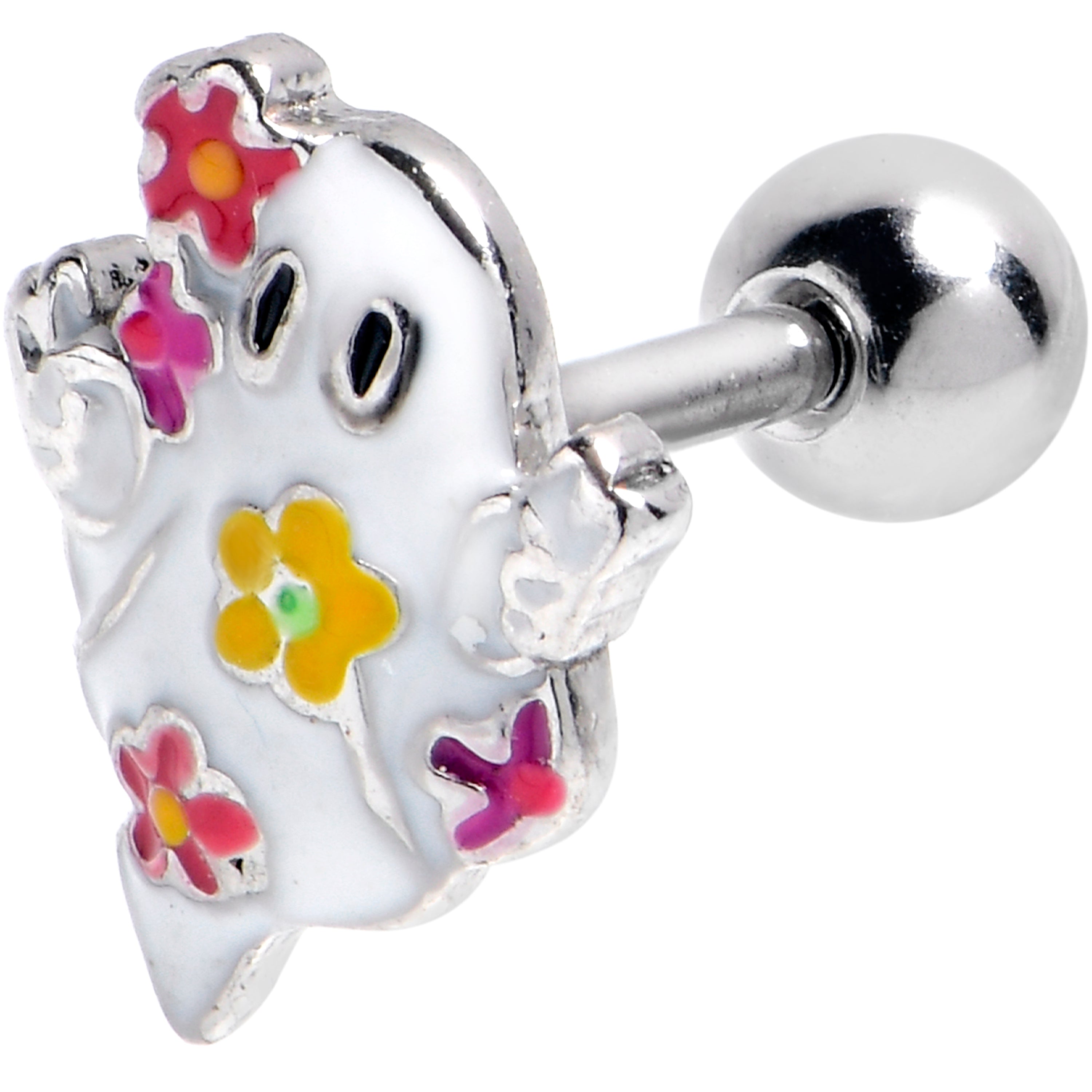 16G 1/4 Floral Ghost Halloween Cartilage Tragus Earring