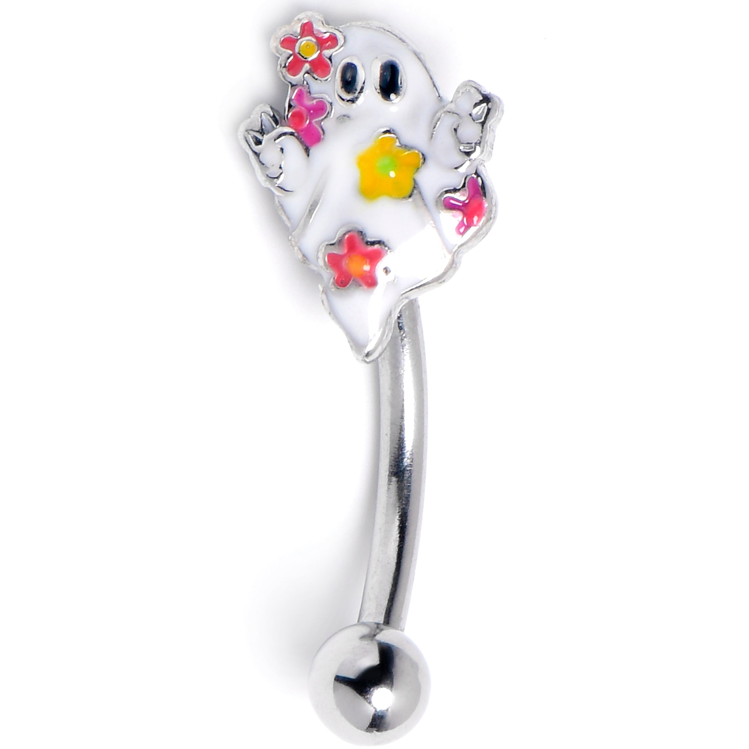 16G 5/16 Floral Ghost Halloween Curved Eyebrow Ring