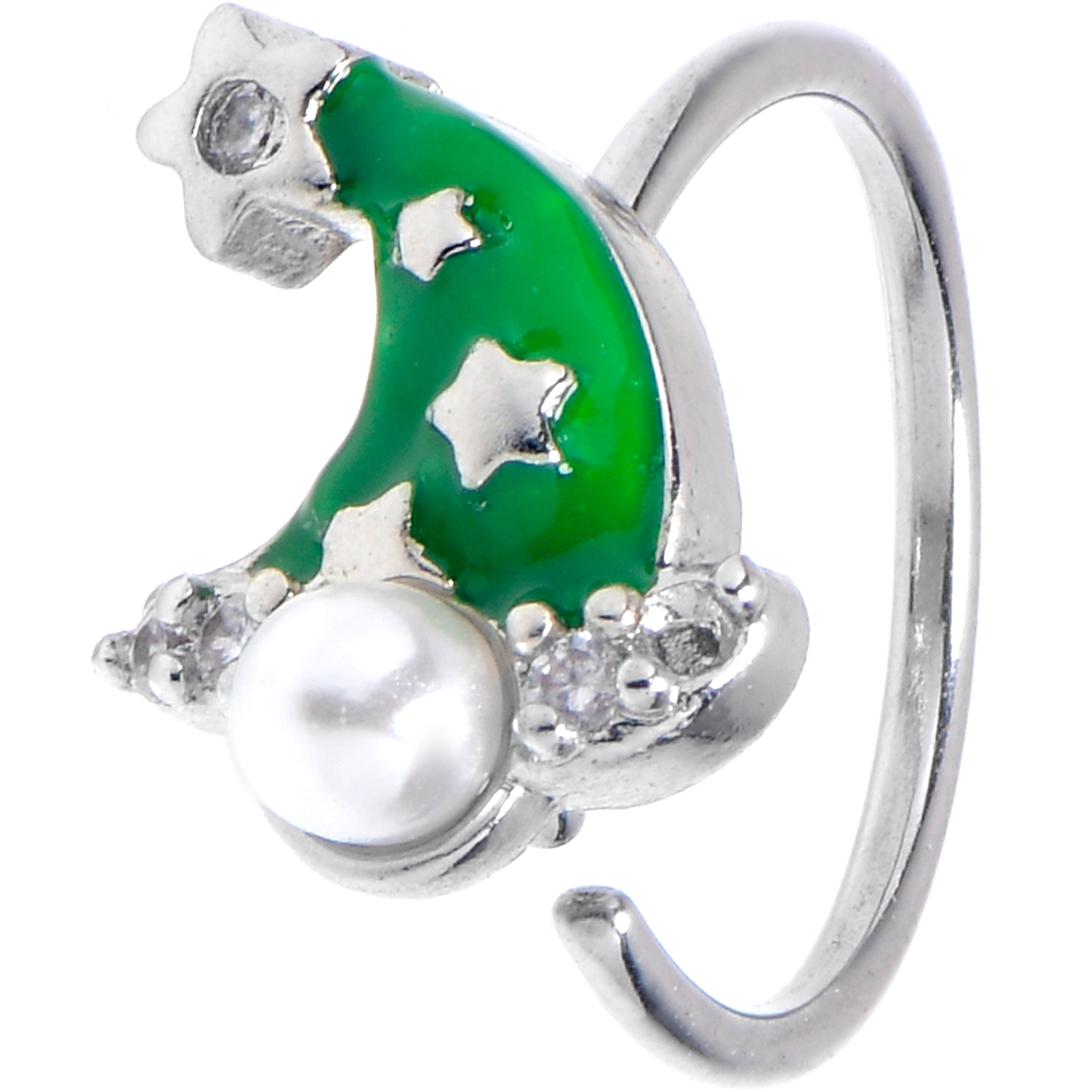 20G 5/16 Clear Gem Santa Hat Stars Green Nose Hoop