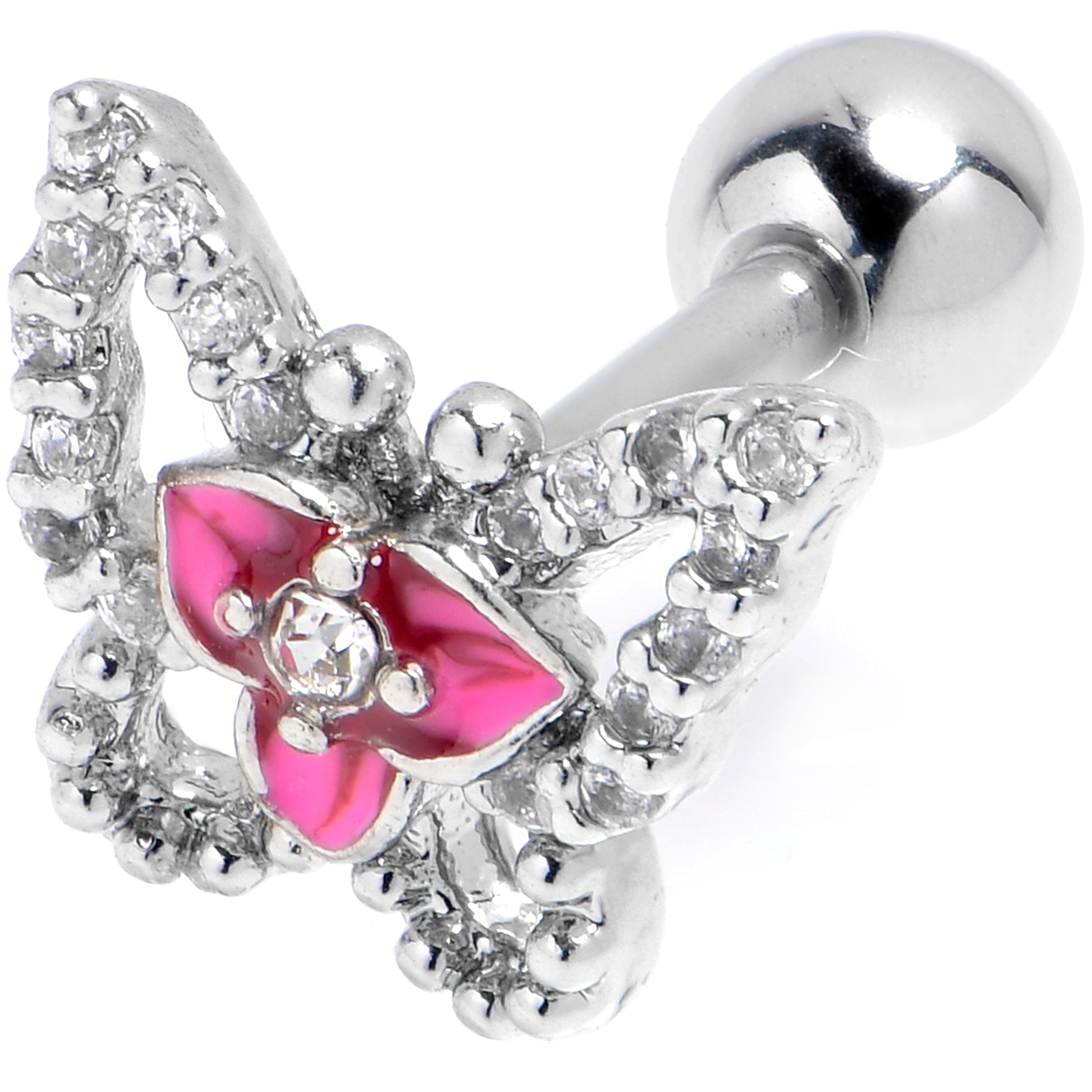 16G 1/4 Clear Gem Fabulous Butterfly Pink Cartilage Tragus Earring