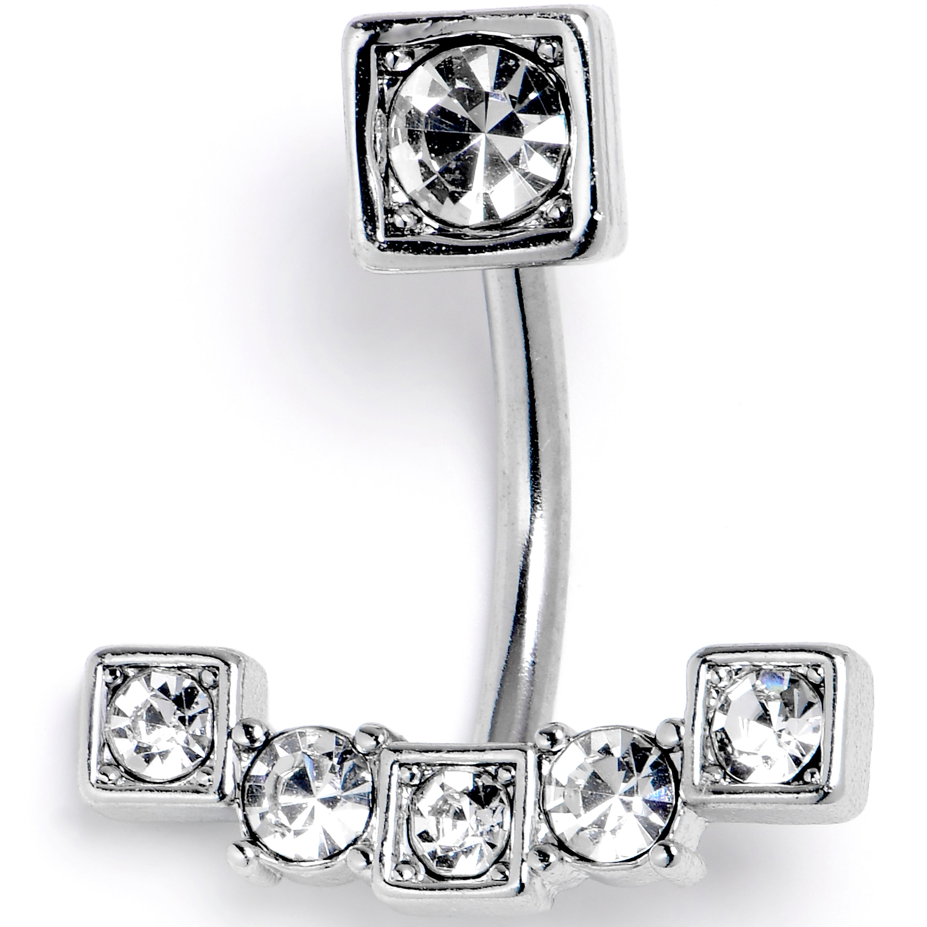 Clear CZ Gem Blocky Arch Double Mount Belly Ring