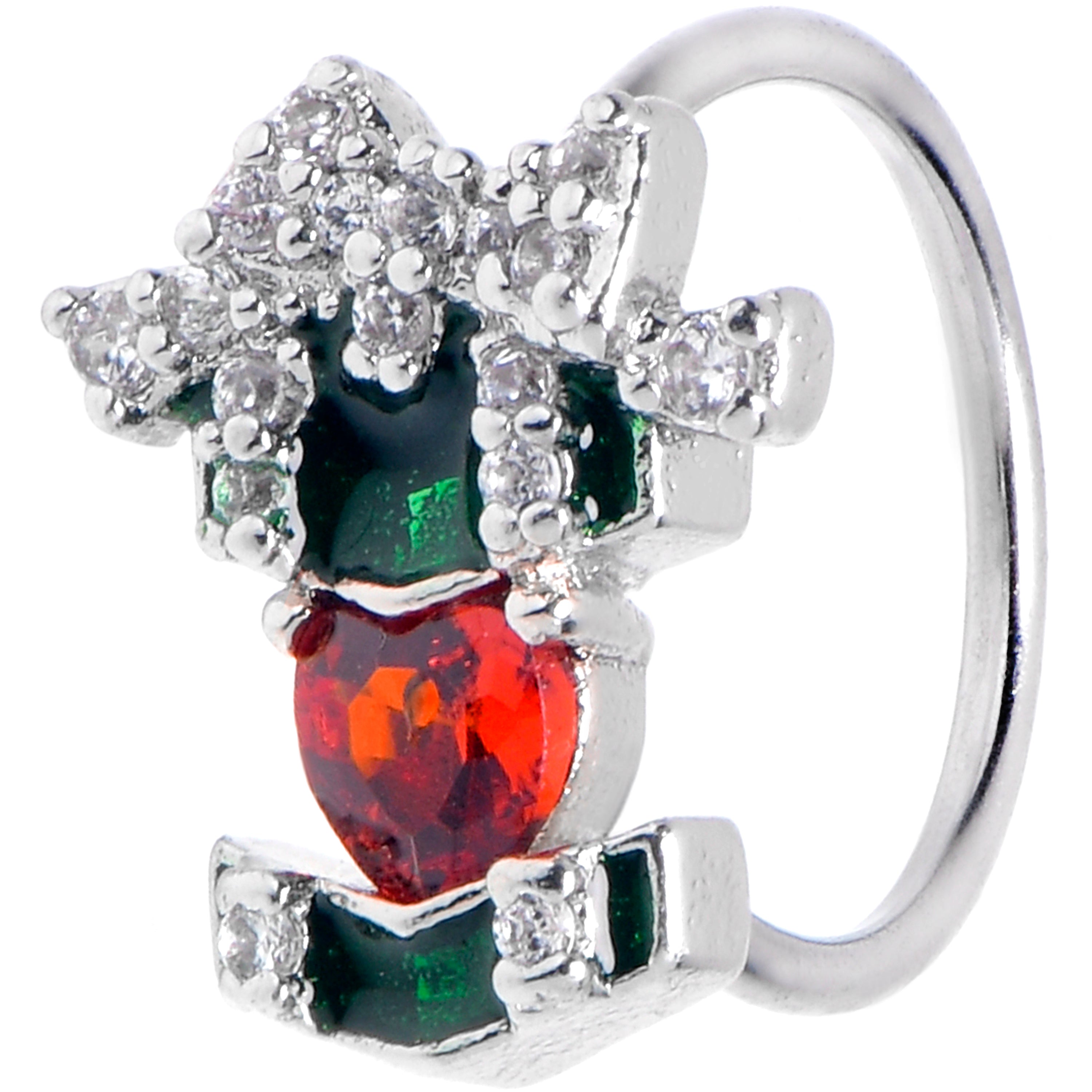 20G 5/16 Green Red Gem Heart Abstract Holiday Nose Hoop
