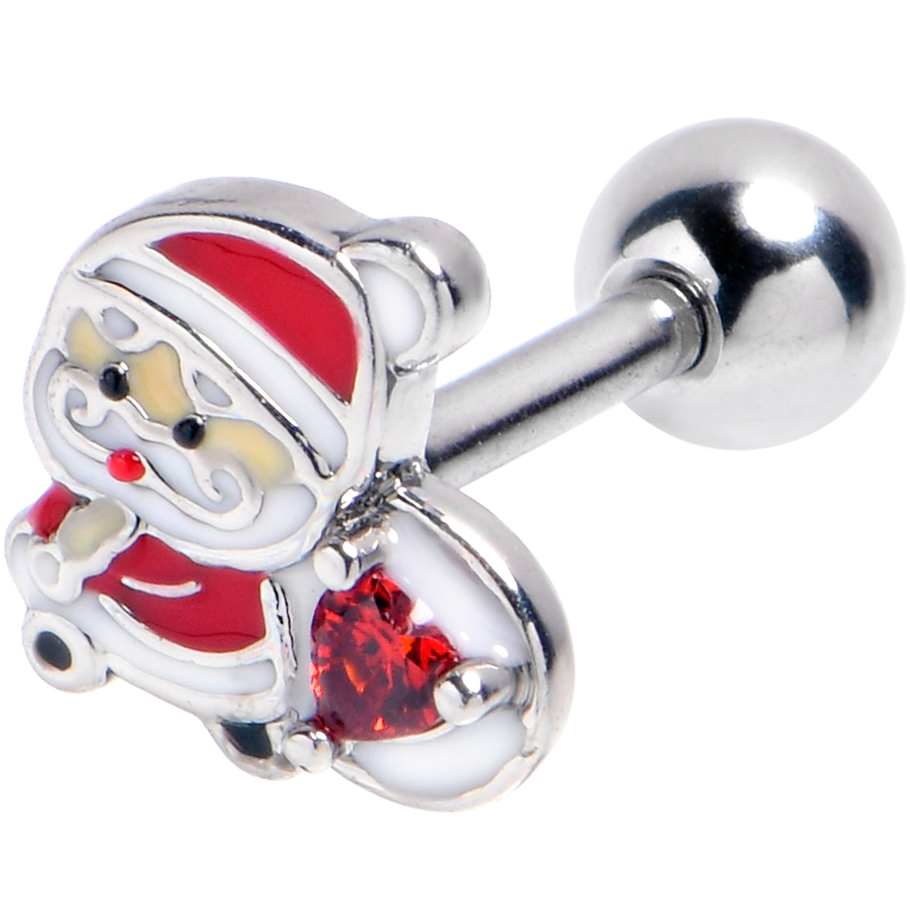 16G 1/4 Red Gem Santa Bag Heart Holiday Cartilage Tragus Earring