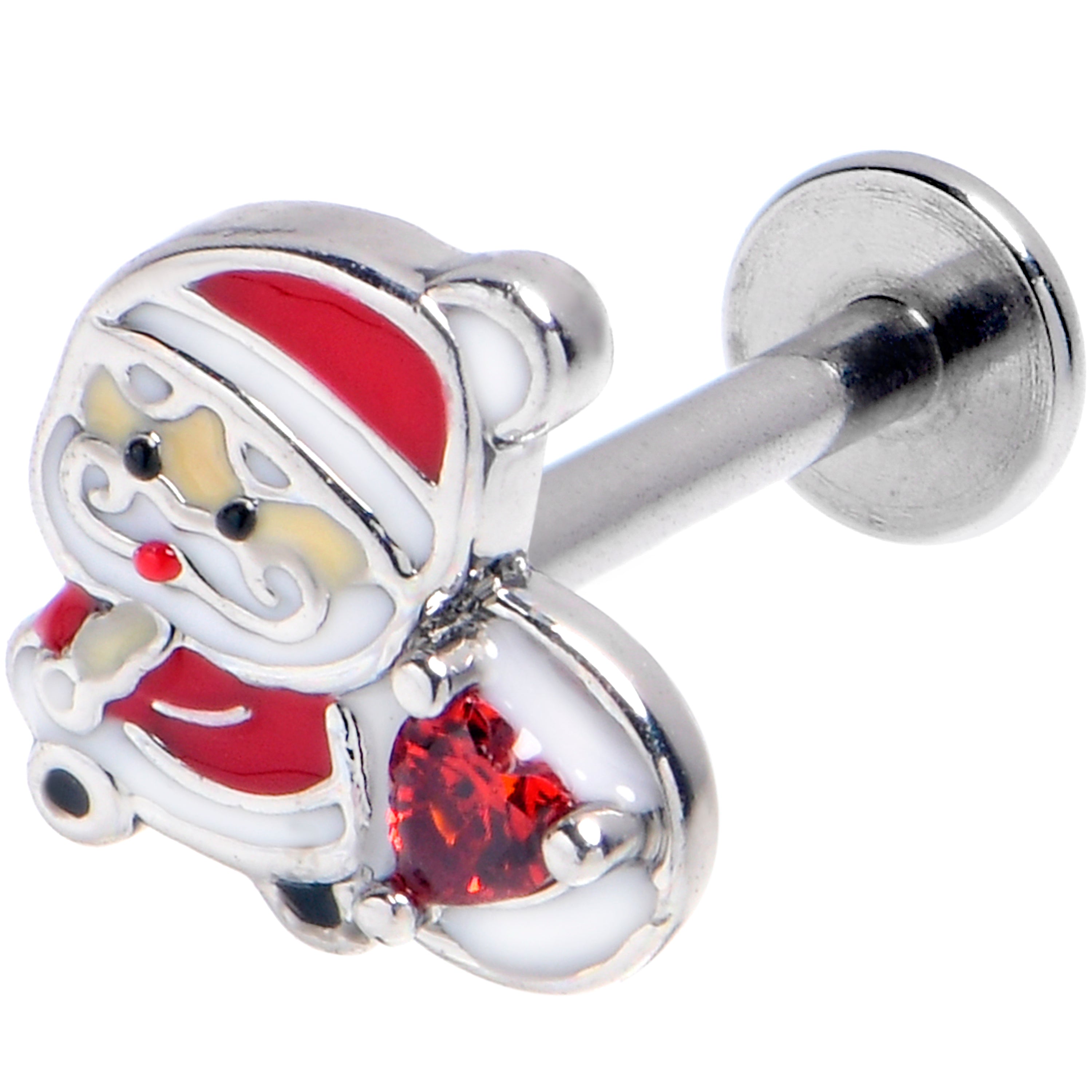 16G 5/16 Red Gem Santa Heart Bag Holiday Labret Monroe Tragus