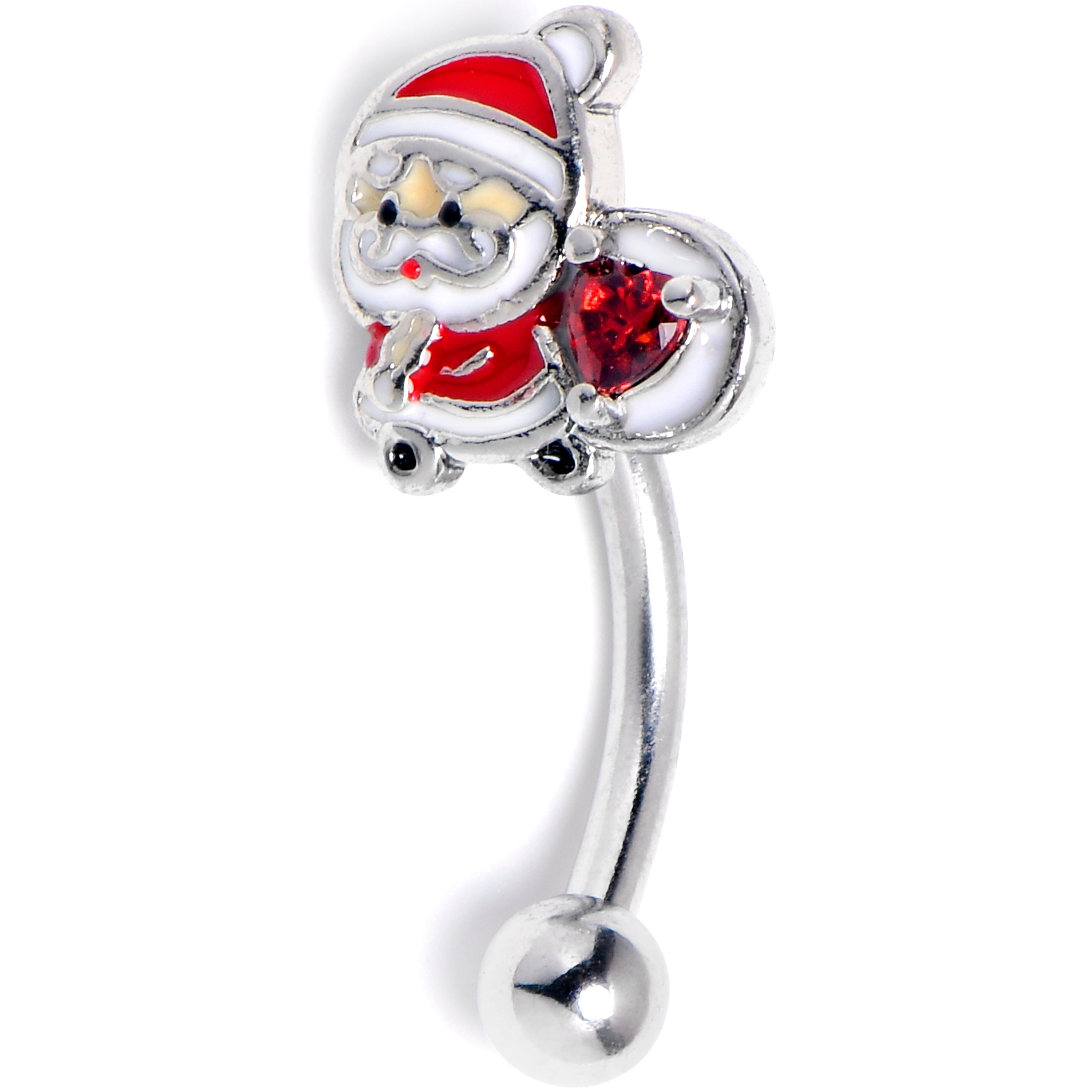 16G 5/16 Red Gem Santa Bag Heart Holiday Curved Eyebrow Ring