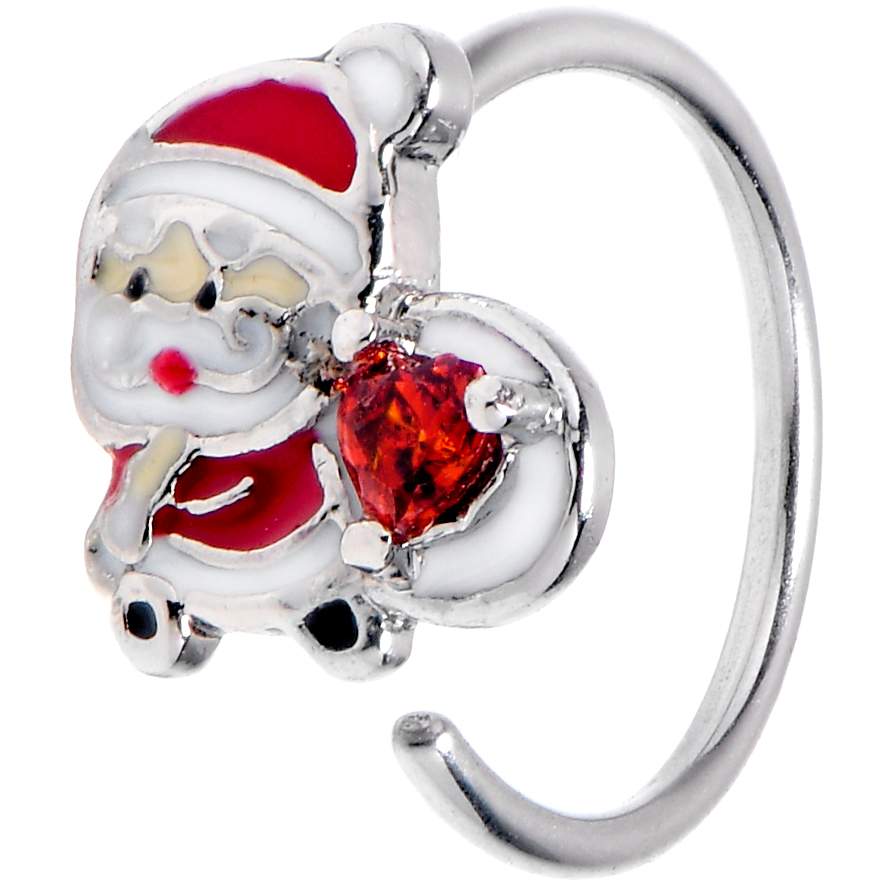20G 5/16 Red Gem Santa Heart Bag Nose Hoop