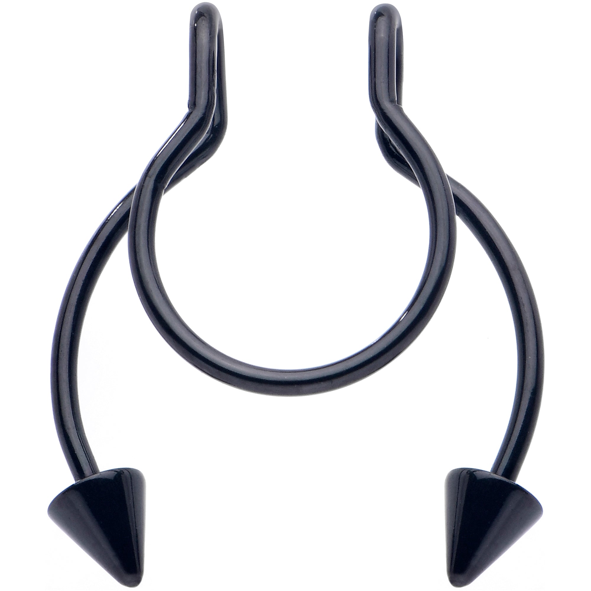 Black Horseshoe Cone Barbell Fake Nose Ring Nipple and Clip on Earring