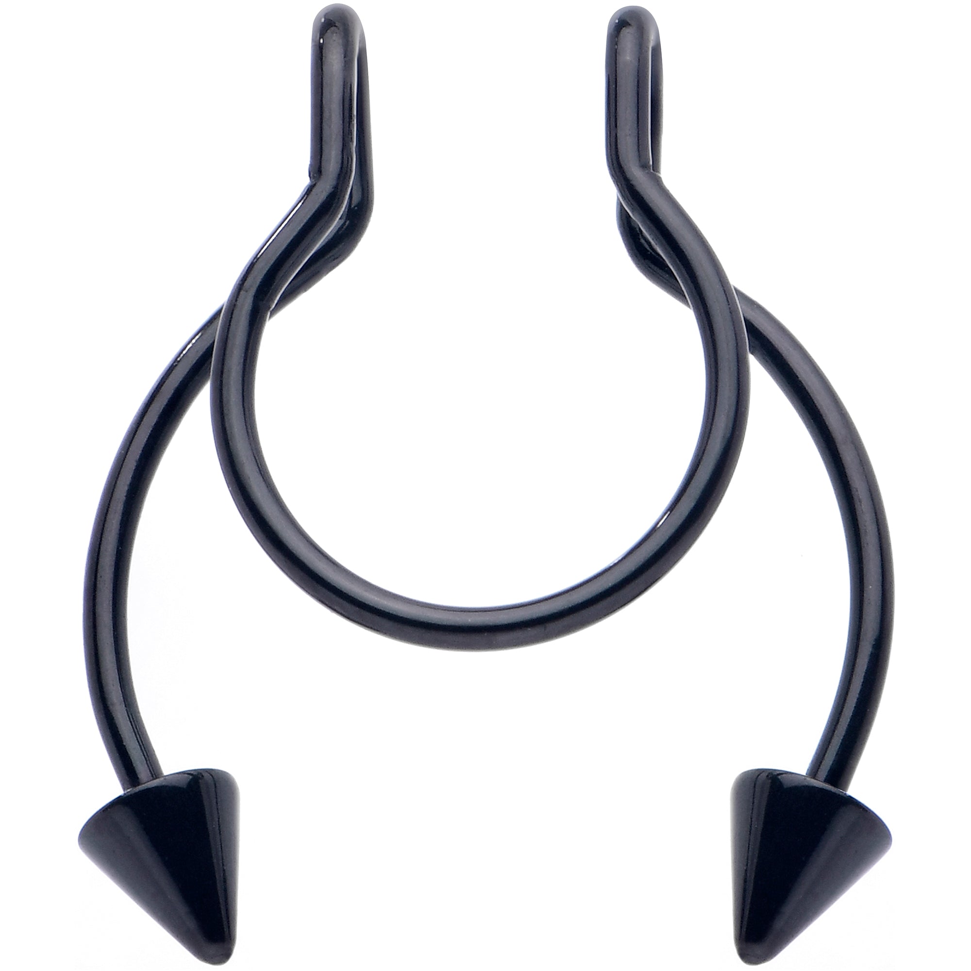 Black Horseshoe Cone Barbell Fake Nose Ring Nipple and Clip on Earring