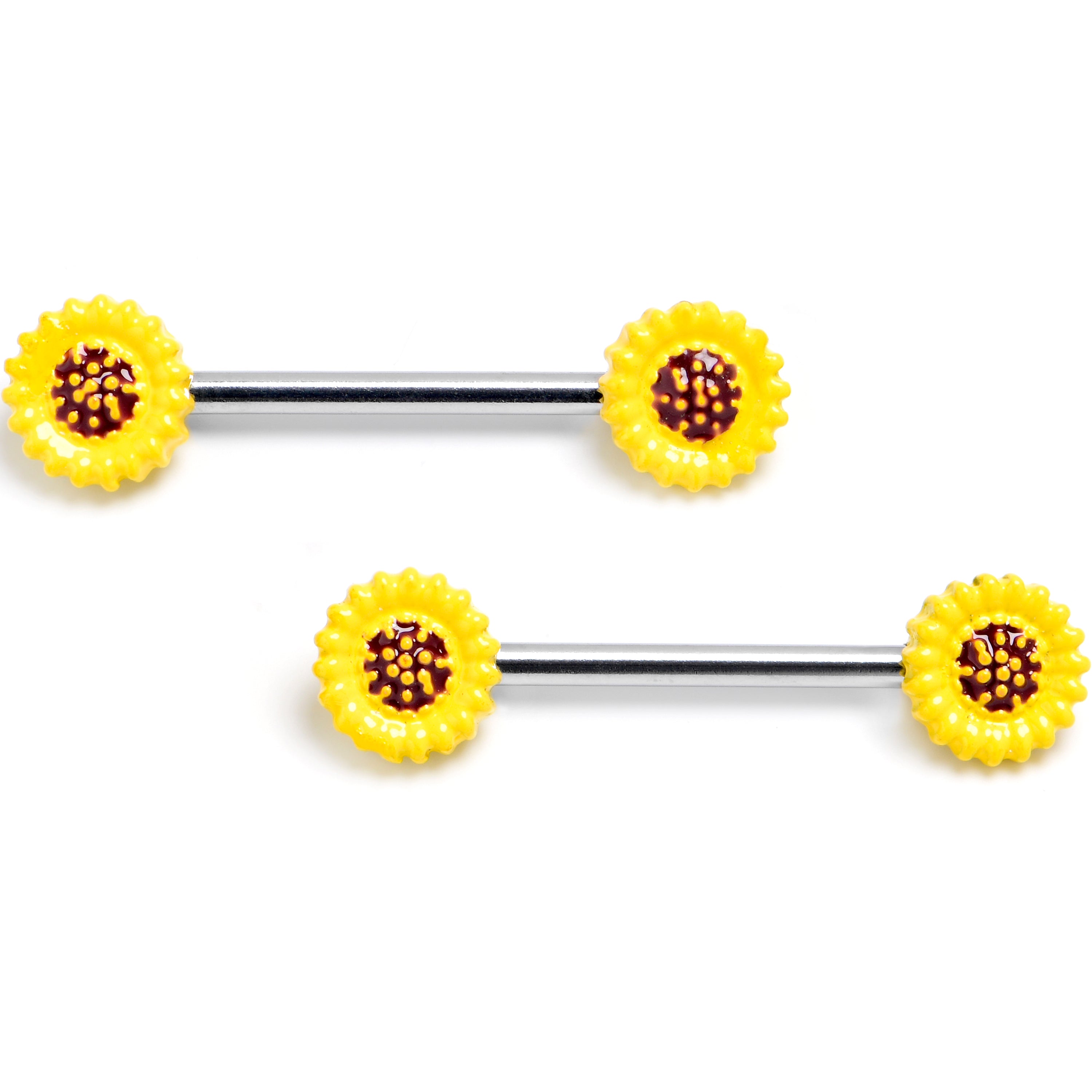 14G 9/16 Sunny Simple Sunflower Barbell Nipple Ring Set
