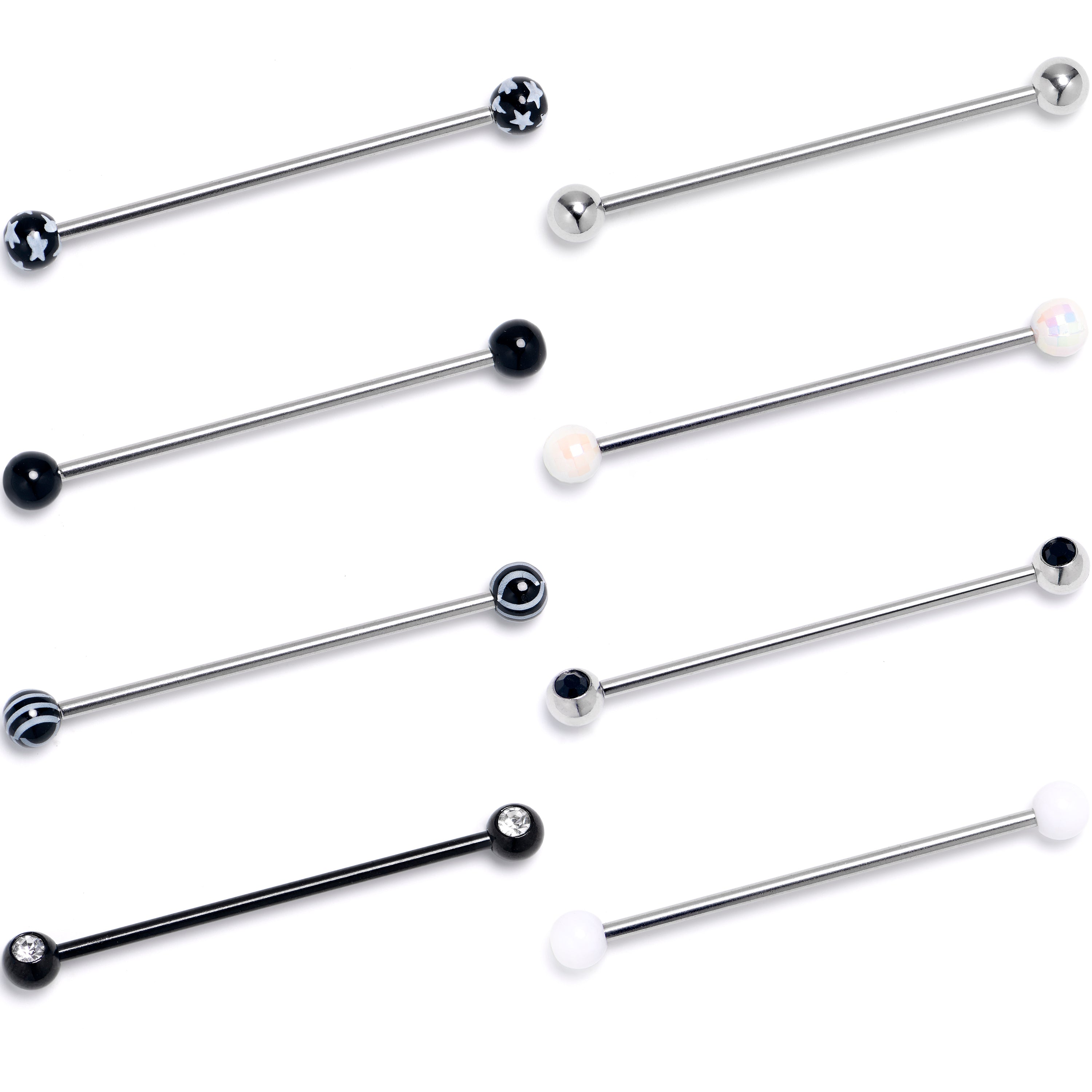 14G Black Clear Gem Black Hearts Industrial Barbell 38mm Set of 8