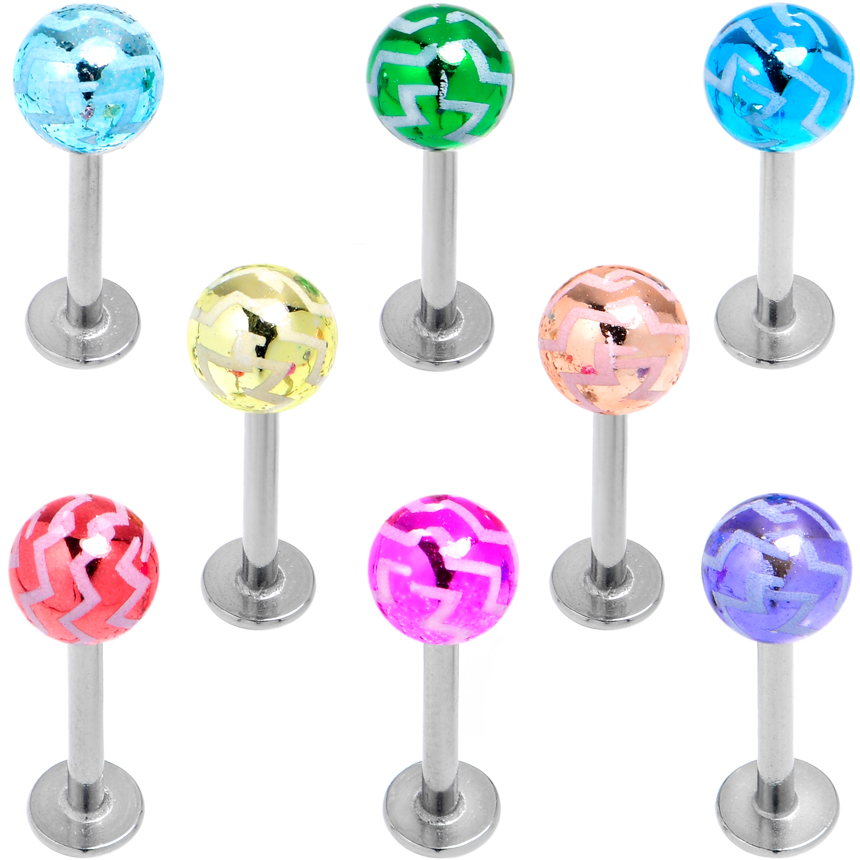16G 5/16 Zigzag Multicolor Ends Labret Monroe Tragus Set of 8