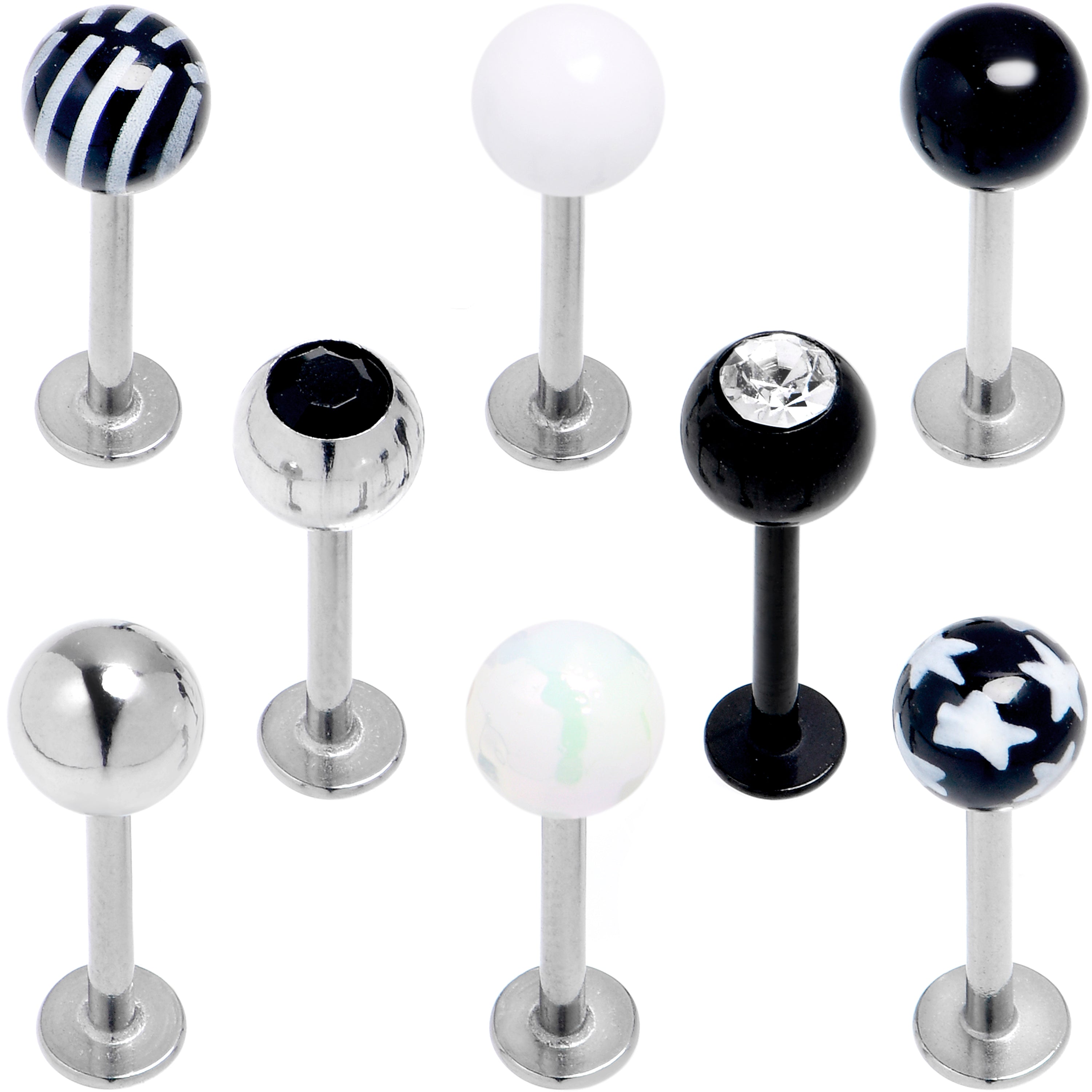 16G 5/16 Clear Gem Black Stars Labret Monroe Tragus Set of 8