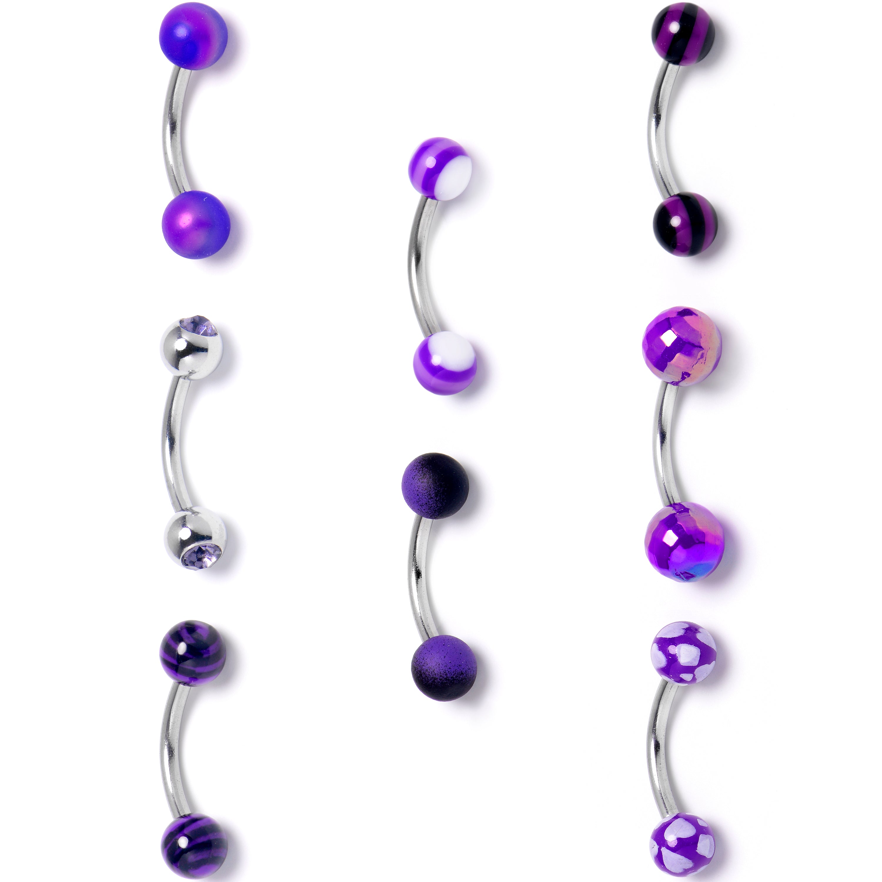 16G 5/16 Purple Gem Stars Pattern Curved Eyebrow Ring Set of 8