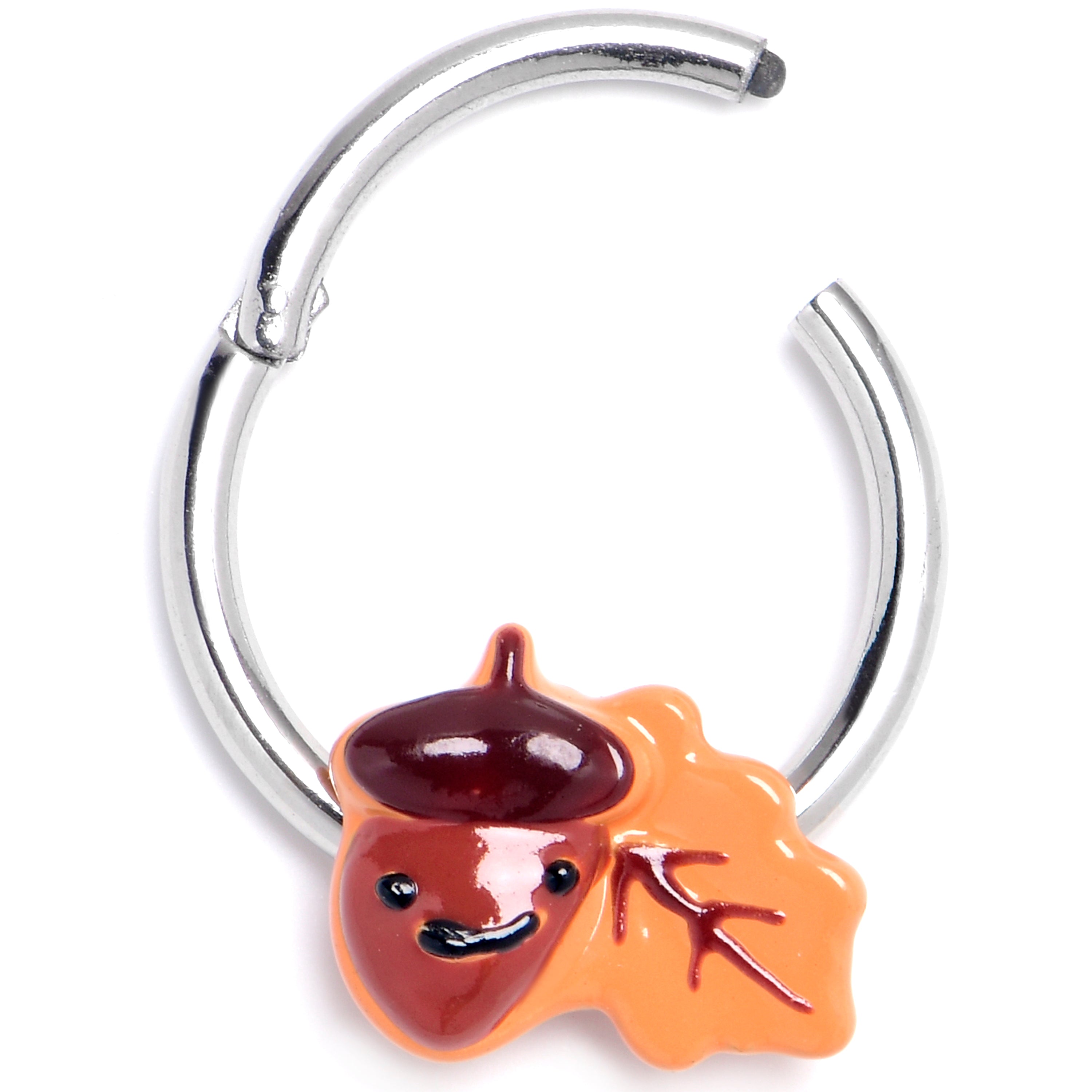 16G 3/8 Acorn Oak Leaf Autumn Hinged Segment Ring