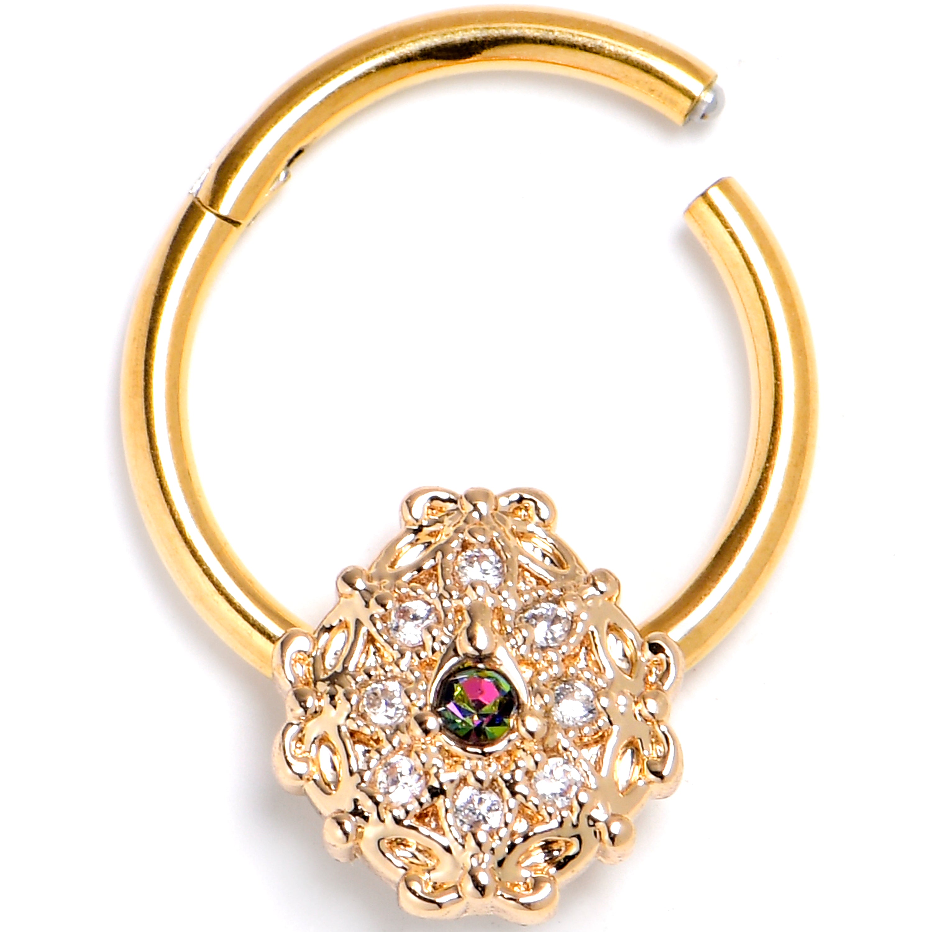 16G 3/8 Vitrail Gem Gold Tone Blossom Bloom Hinged Segment Ring