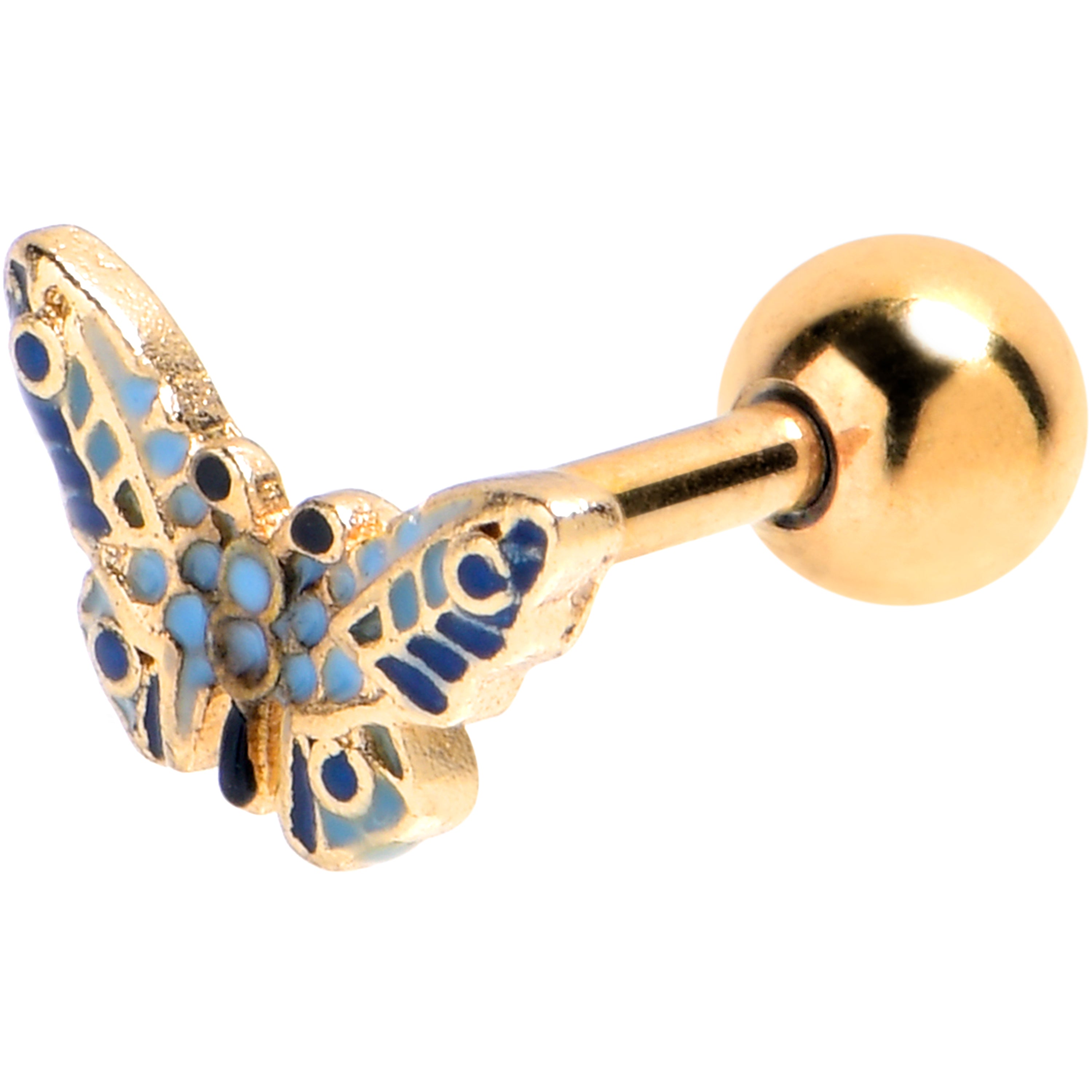 16G 1/4 Gold Tone Evening Butterfly Cartilage Tragus Earring