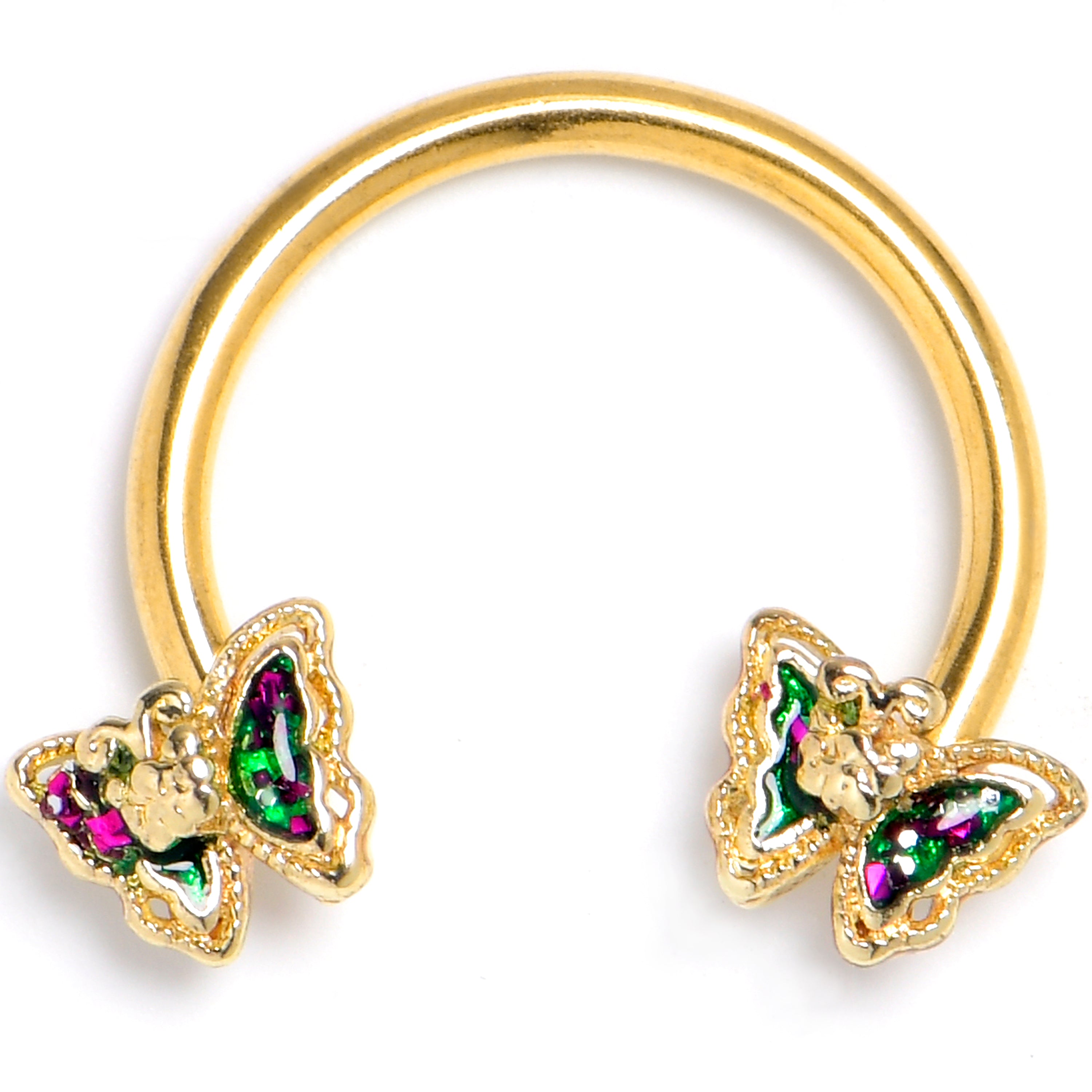 16G 3/8 Vitrail Gem Gold Tone Classic Butterfly Circular Barbell