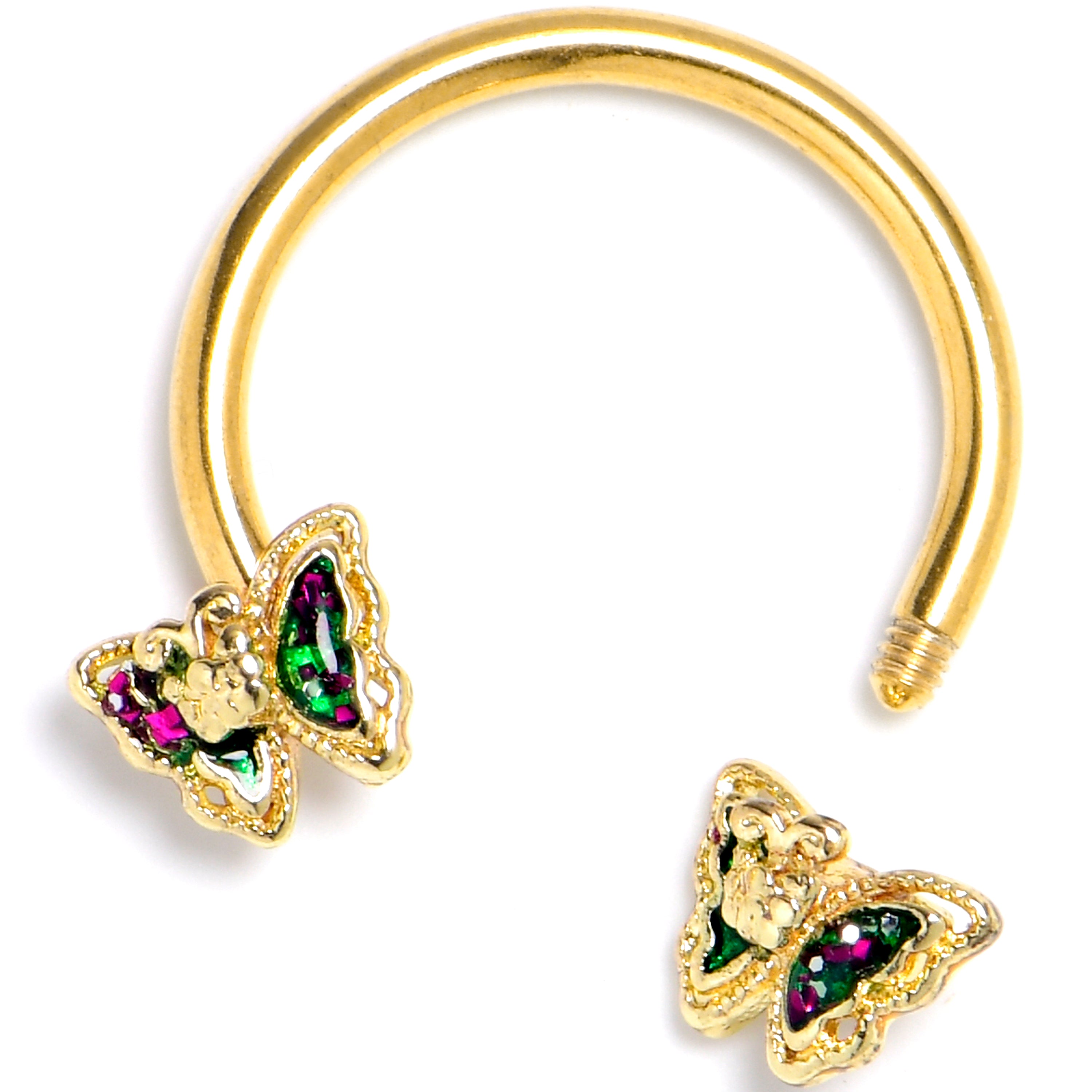 16G 3/8 Vitrail Gem Gold Tone Classic Butterfly Circular Barbell