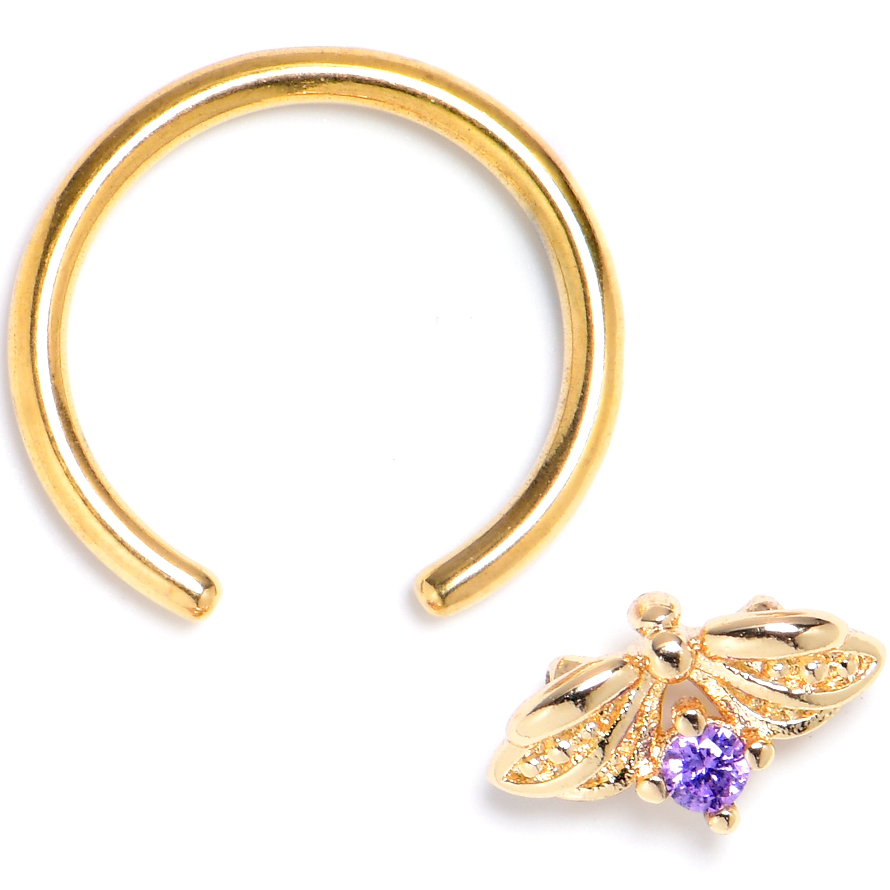 16G 3/8 Purple Gem Gold Tone Beauty Bug Insect BCR Captive Ring