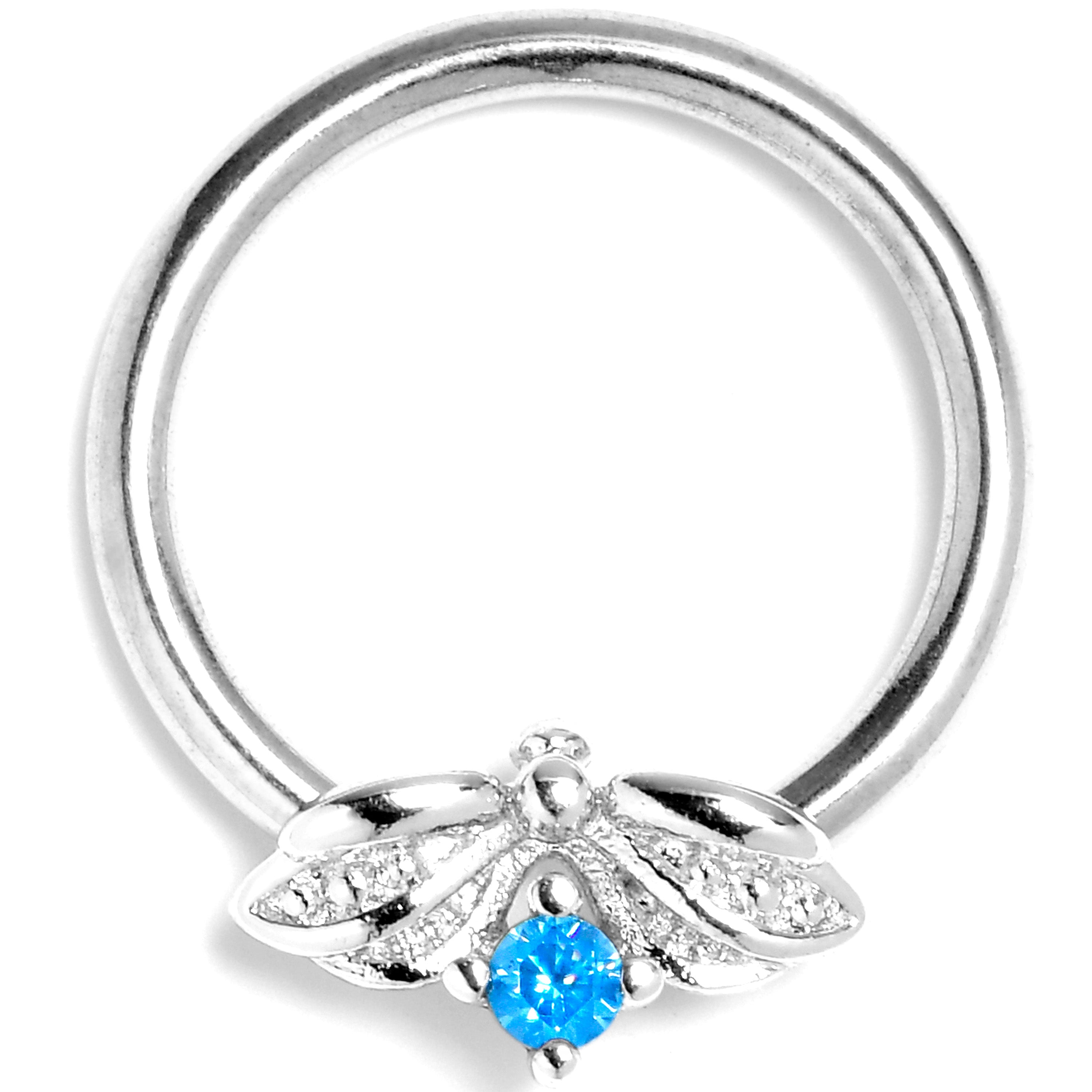 16G 3/8 Blue Gem Beauty Bug Insect BCR Captive Ring