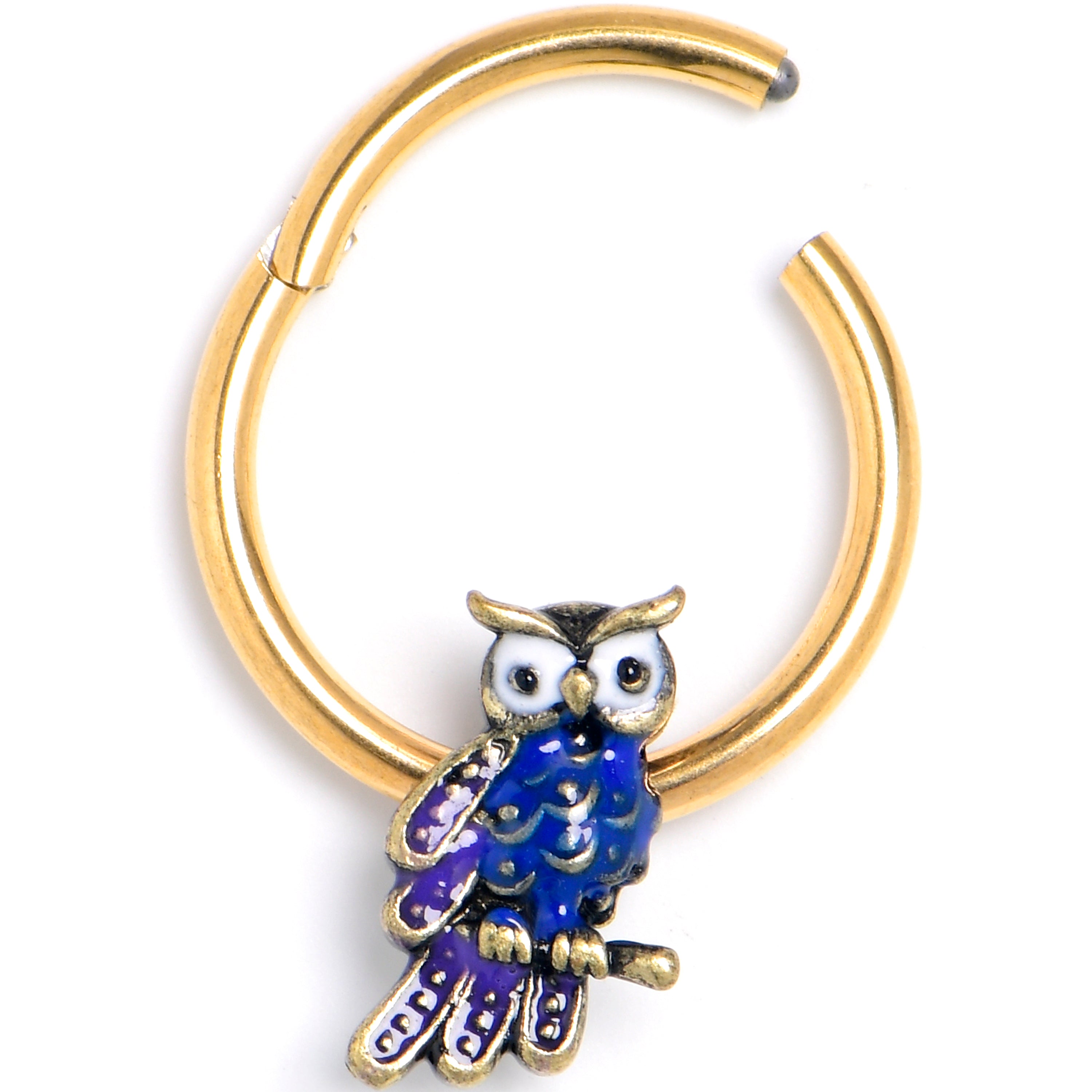 16G 3/8 Gold Tone Regal Owl Hinged Segment Ring