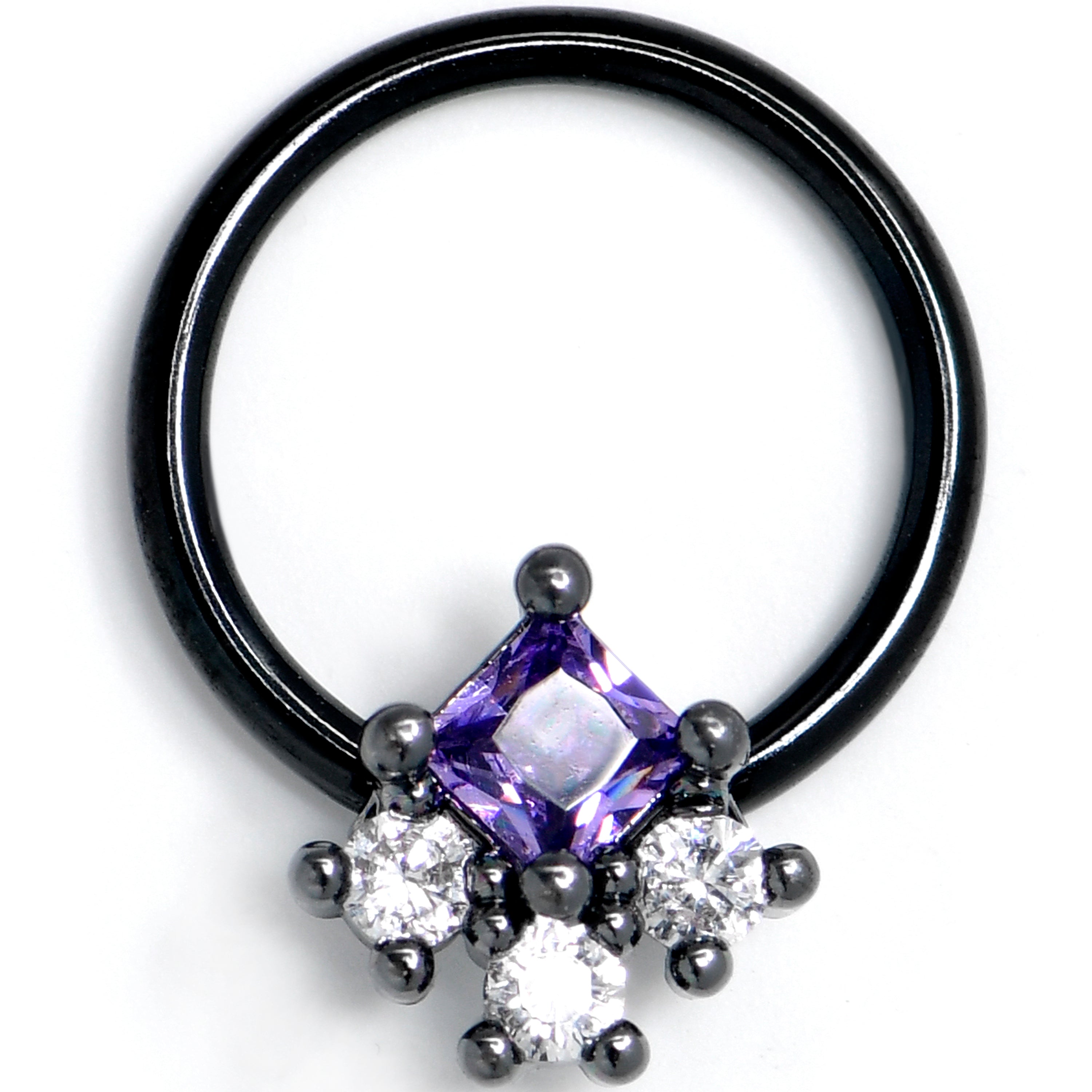 16G 3/8 Purple CZ Gem Black Rhombus Riot BCR Captive Ring