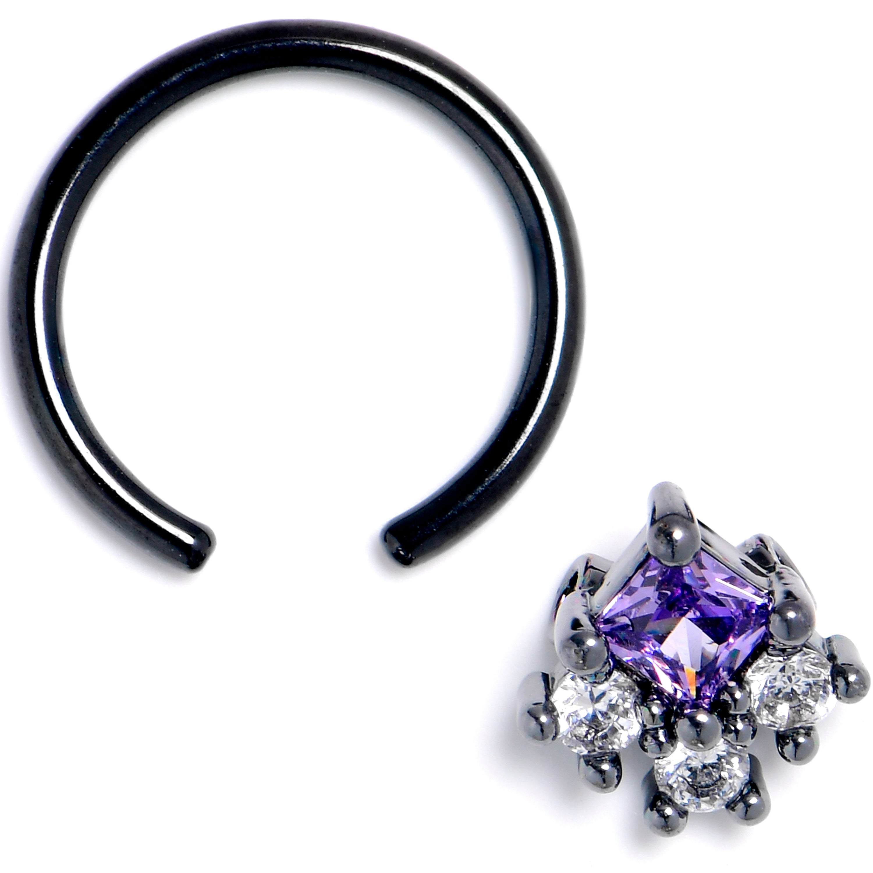 16G 3/8 Purple CZ Gem Black Rhombus Riot BCR Captive Ring