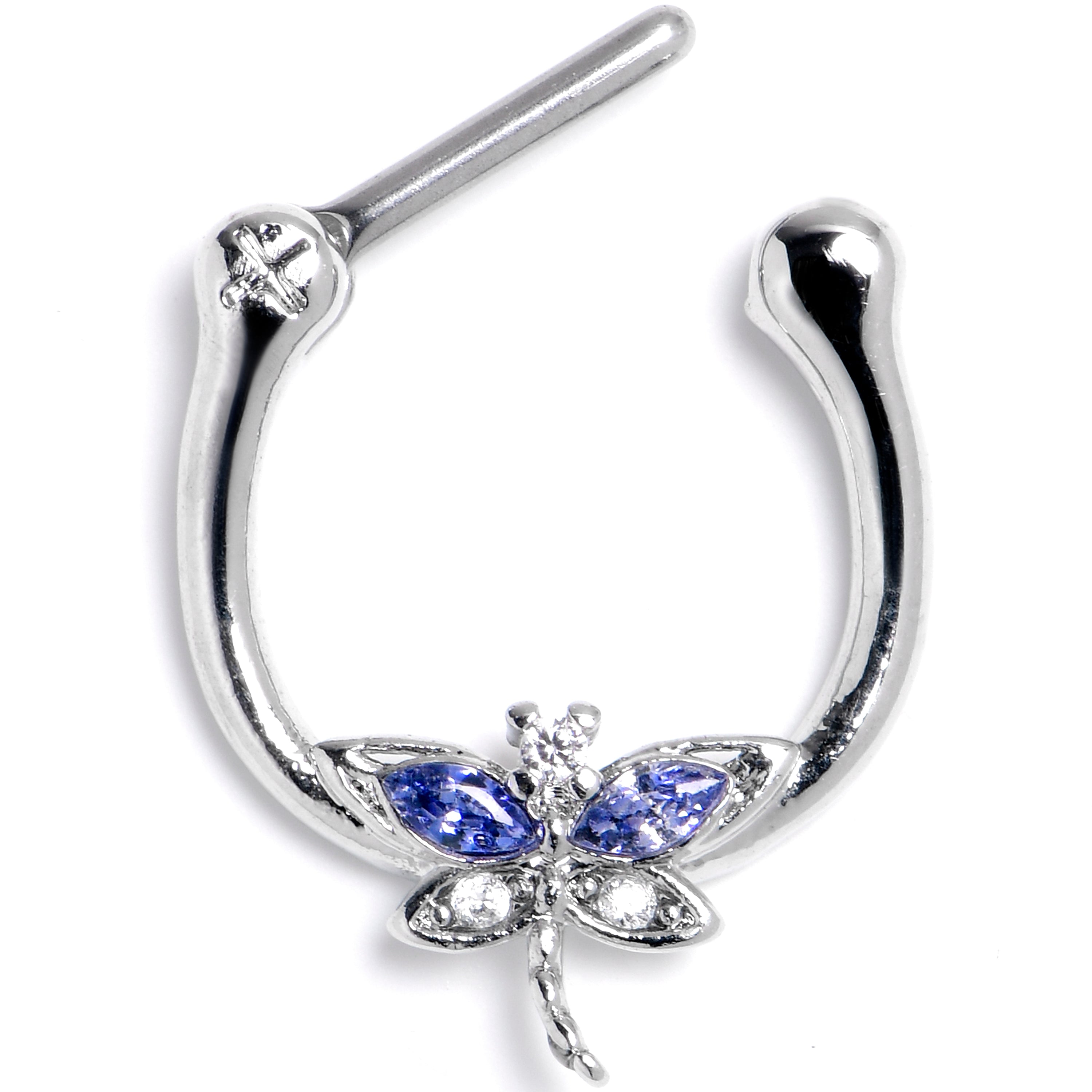 16G 5/16 Blue Clear CZ Gem Dragonfly Style Cartilage Clicker