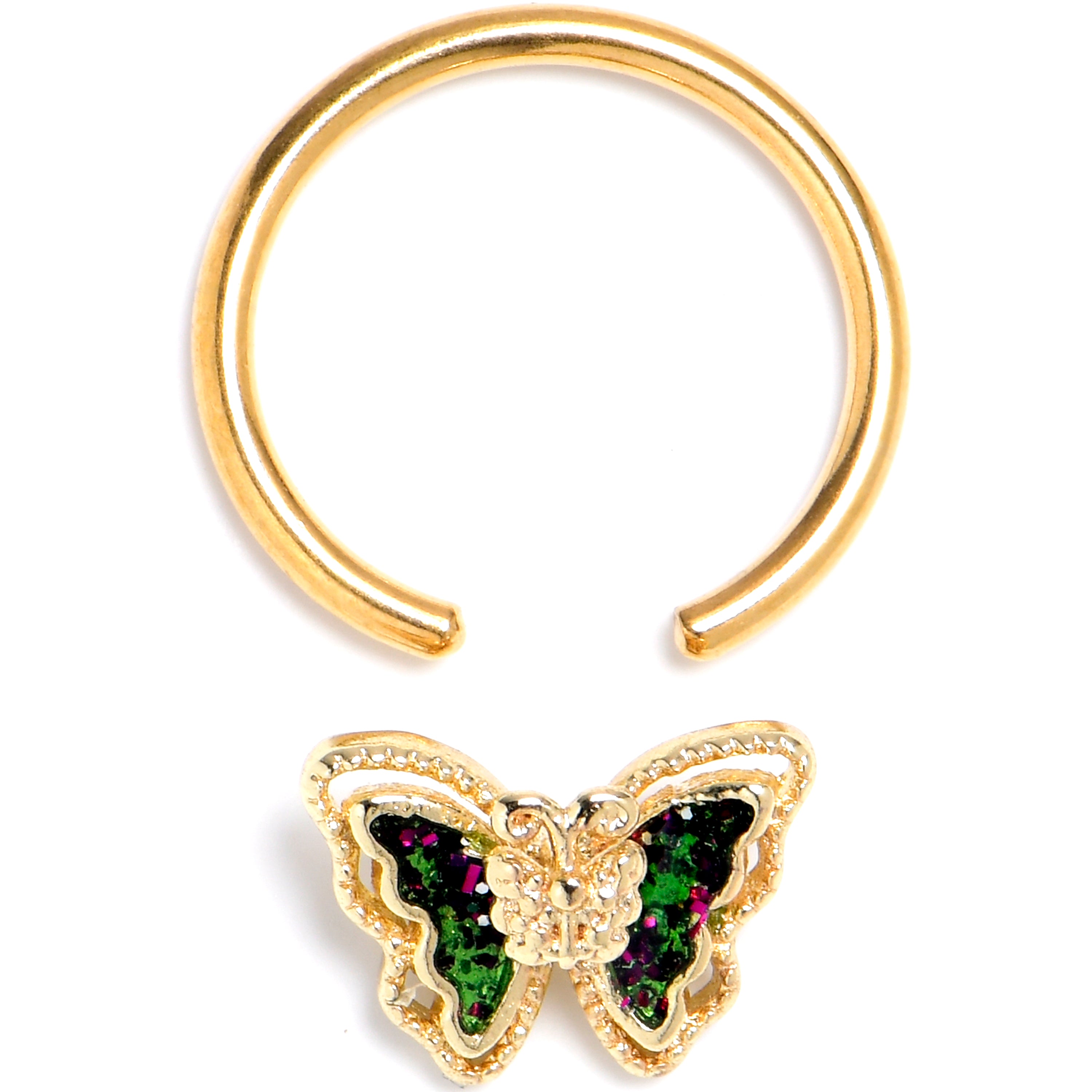 16G 3/8 Vitrail Gem Gold Tone Classic Butterfly BCR Captive Ring