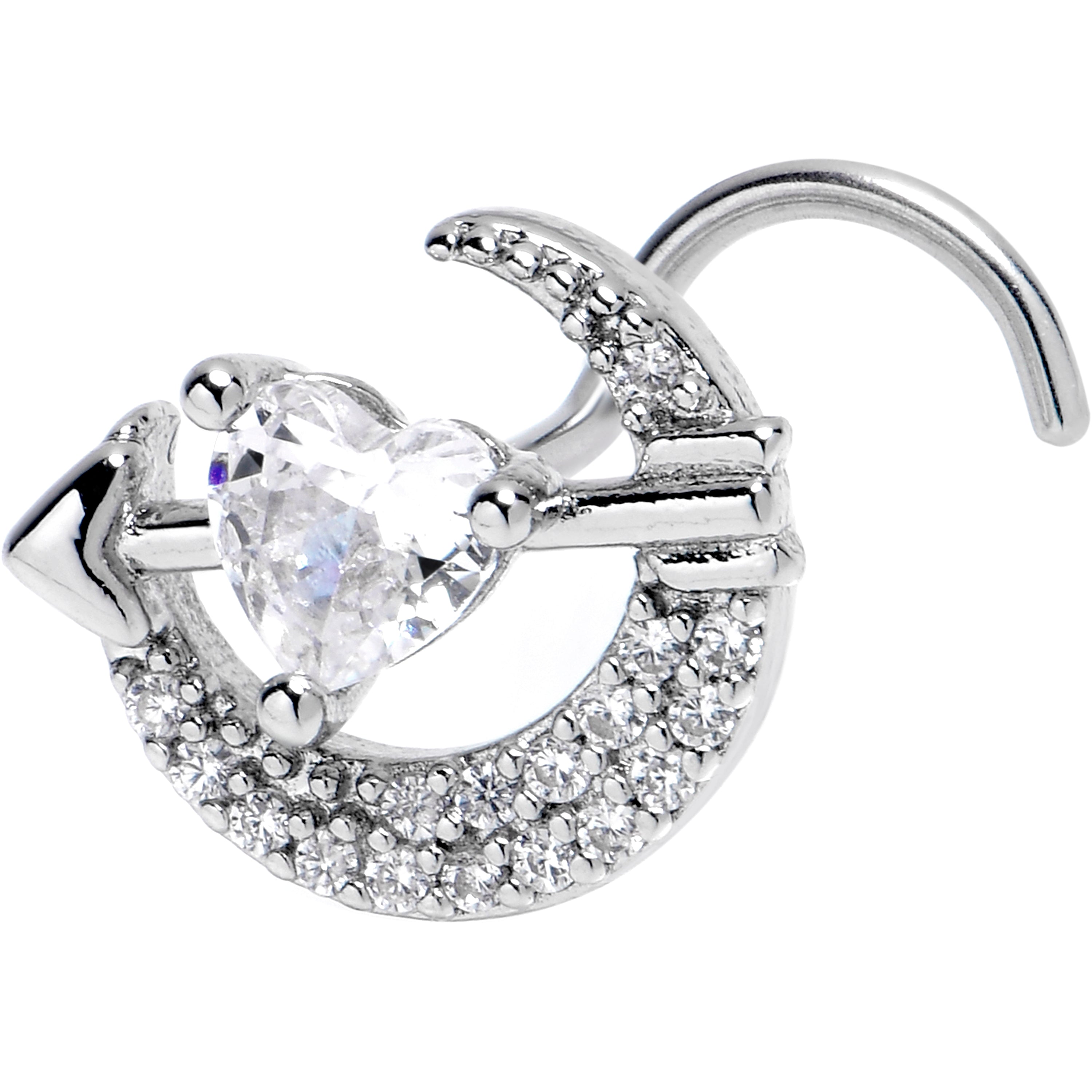 20G 7mm Clear CZ Gem Moon Lover Left Side Nose Screw