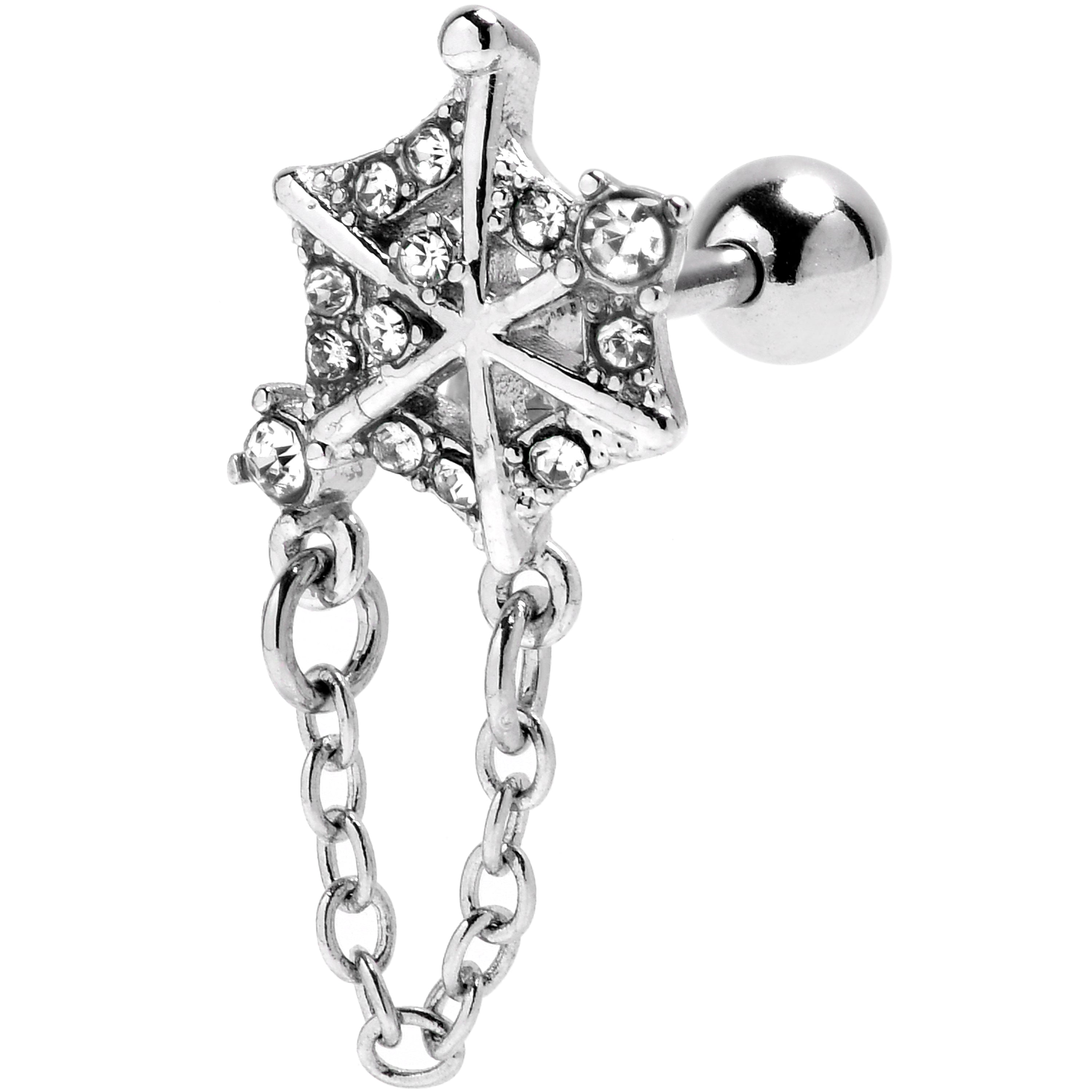 16G 1/4 Clear Gem Spiderweb Chain Dangle Cartilage Tragus Earring