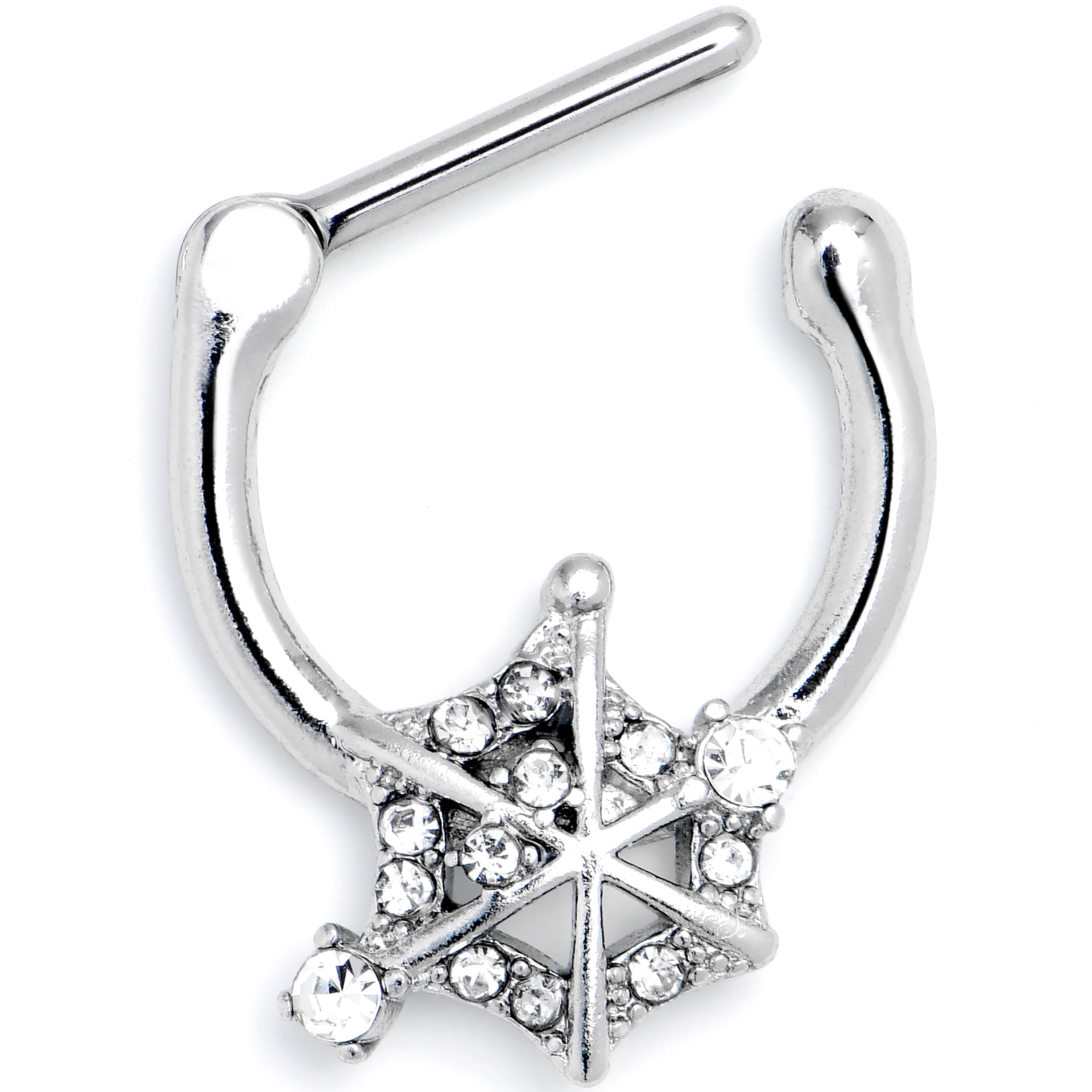 16G 5/16 Clear Gem Spiderweb Goth Cartilage Clicker