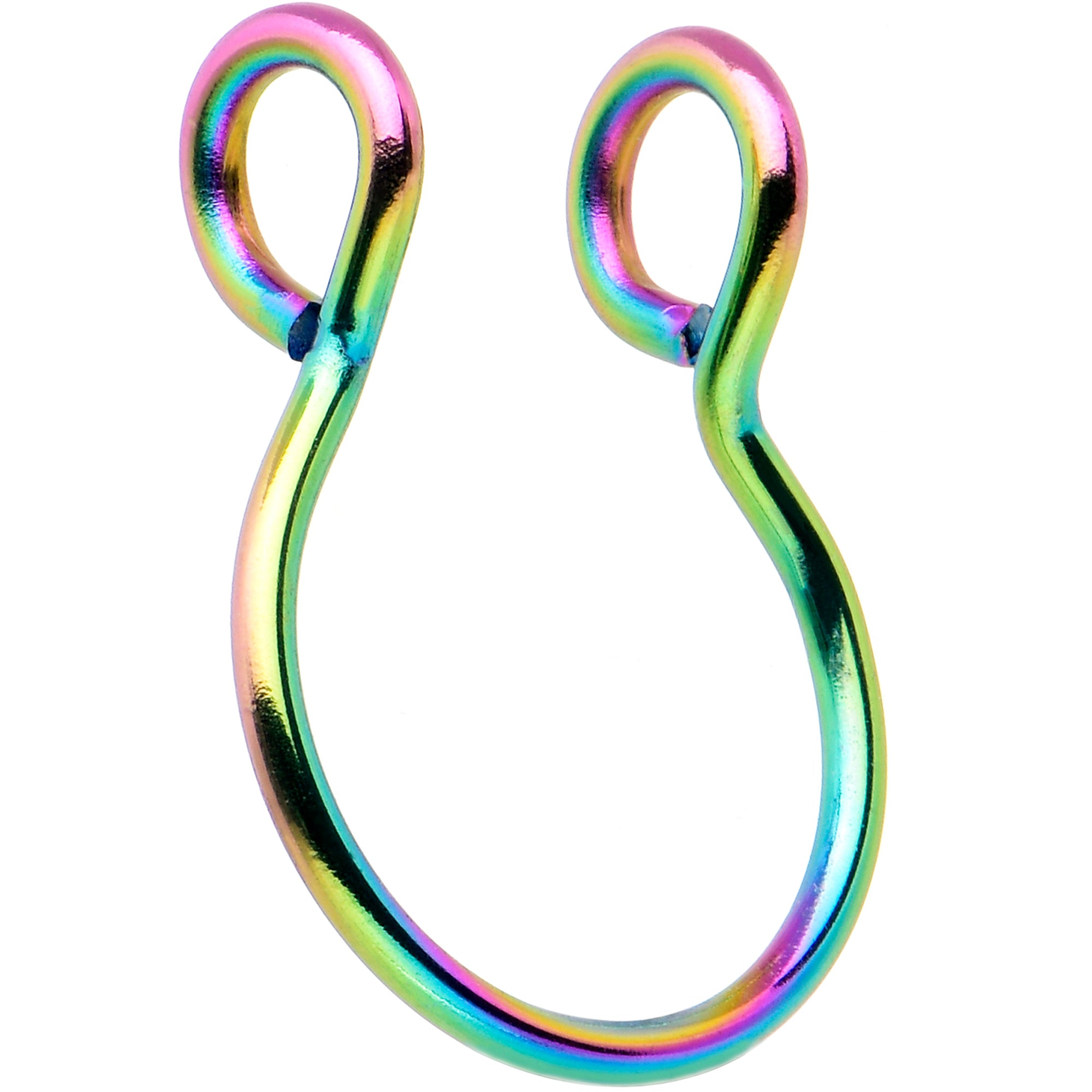 Rainbow Stainless Steel Clip on Fake Septum Nose Hoop