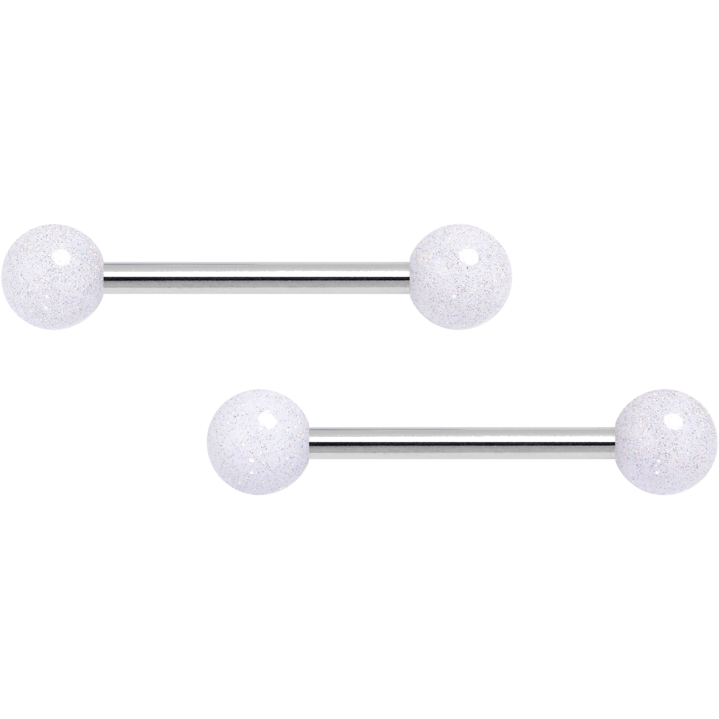 14G 9/16 Shimmer White Ends Barbell Nipple Ring Set