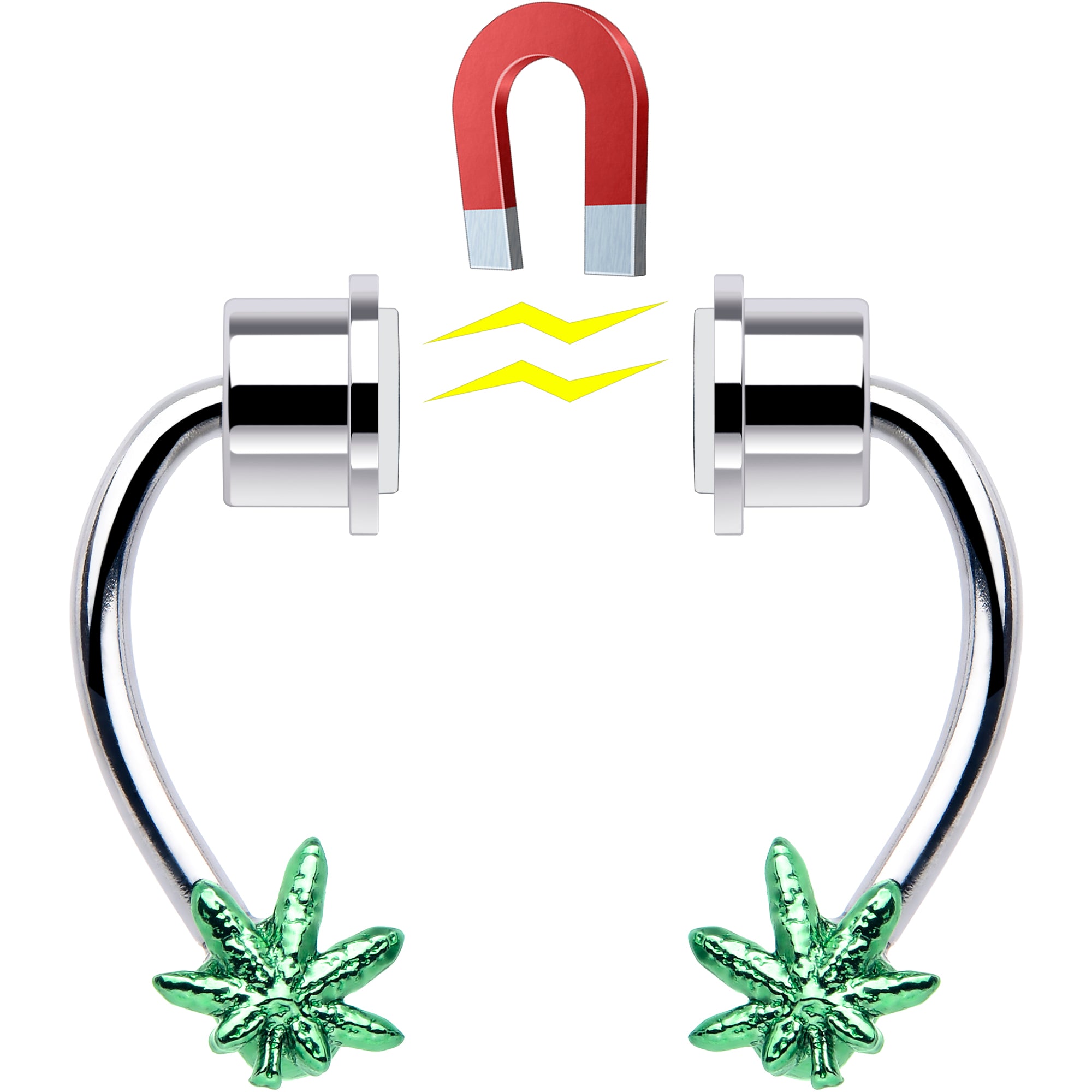 Green Pot Leaf Magnetic Septum Ring Horseshoe Non-Pierced Fake Nose Ring