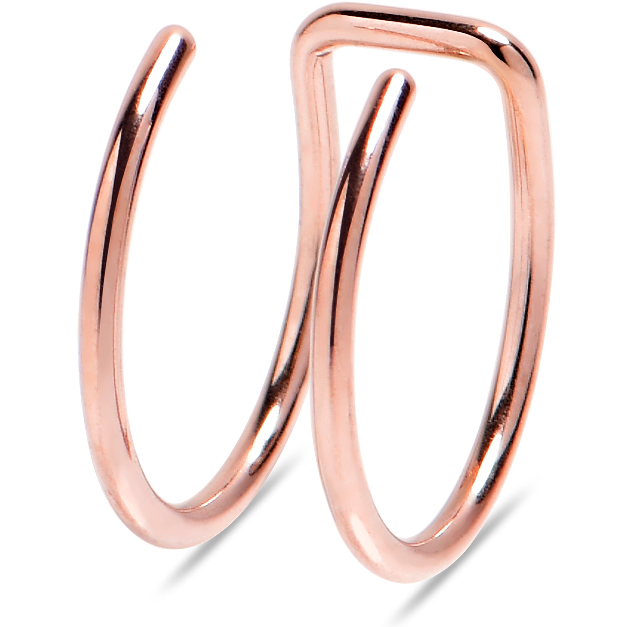 Rose Gold Stainless Steel Clip on Double Hoop Fake Cartilage Earring E