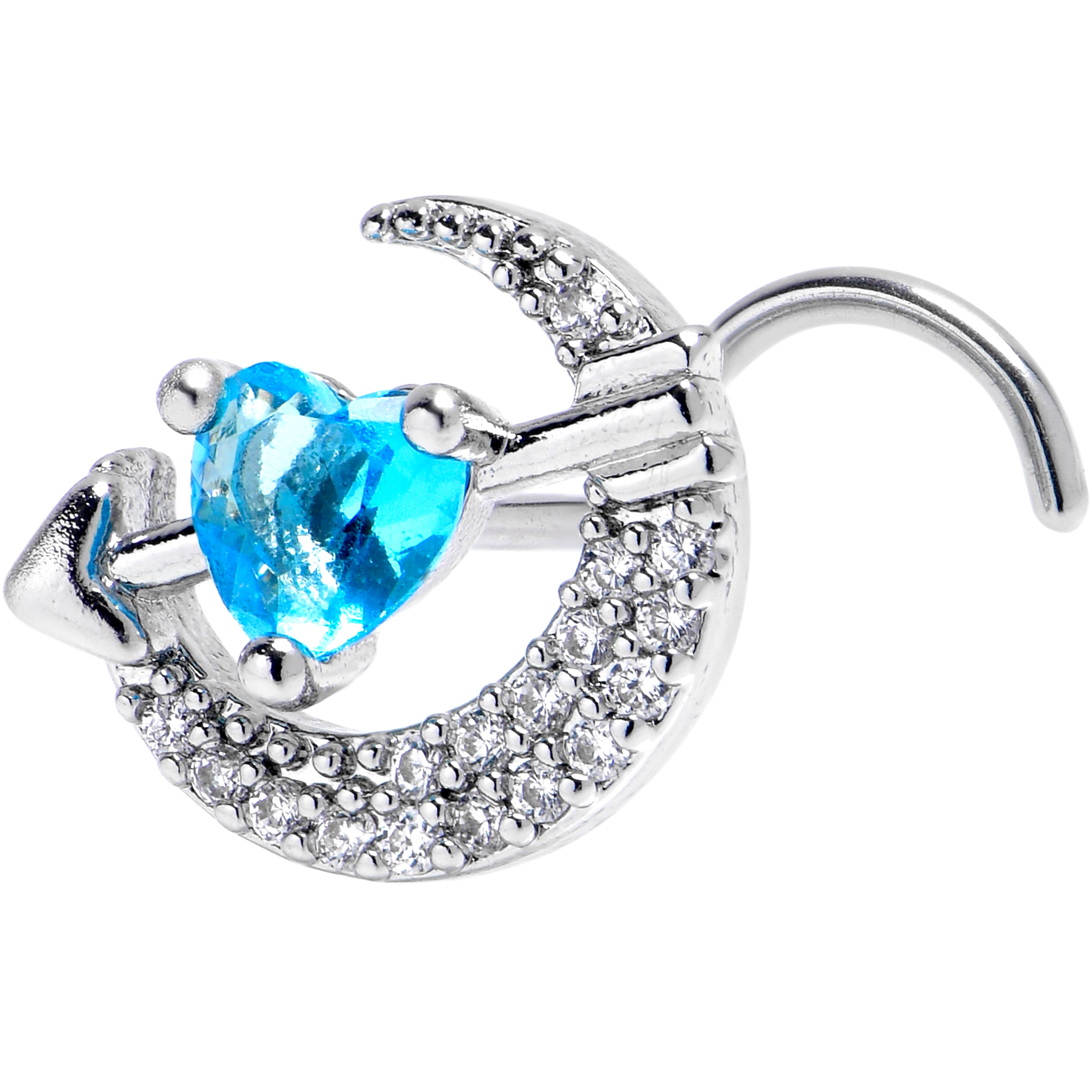 20G 7mm Blue Clear CZ Gem Moon Lover Left Side Nose Screw