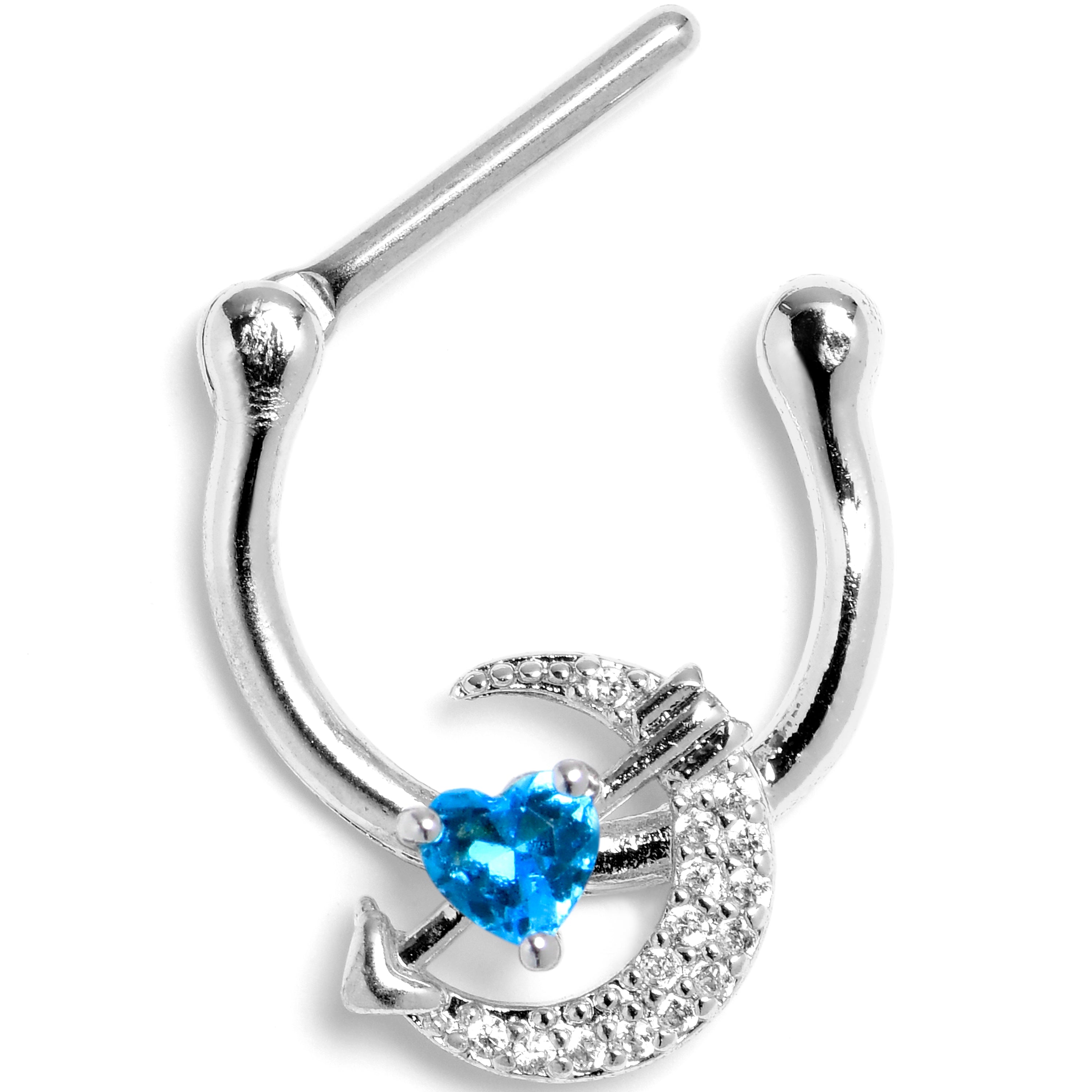 16G 5/16 Blue Clear CZ Gem Moon Lover Cartilage Clicker