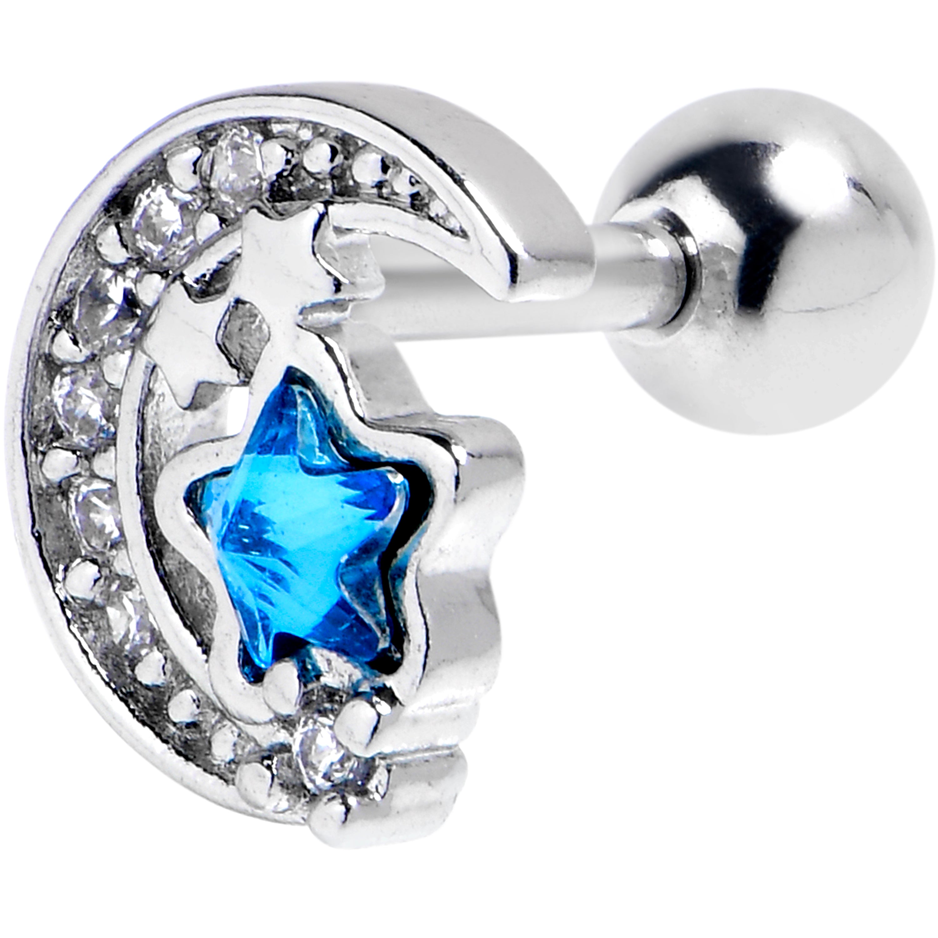 16G 1/4 Blue Clear CZ Gem Starry Night Sky Cartilage Earring
