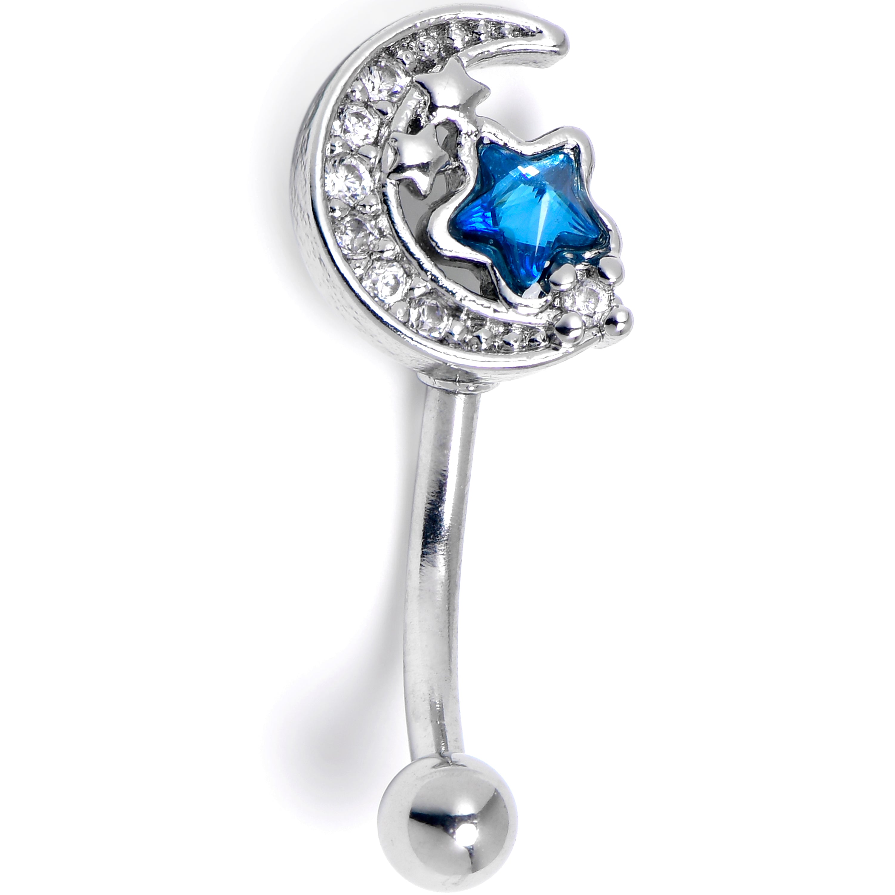 16G 5/16 Blue Clear CZ Gem Starry Night Sky Curved Eyebrow Ring