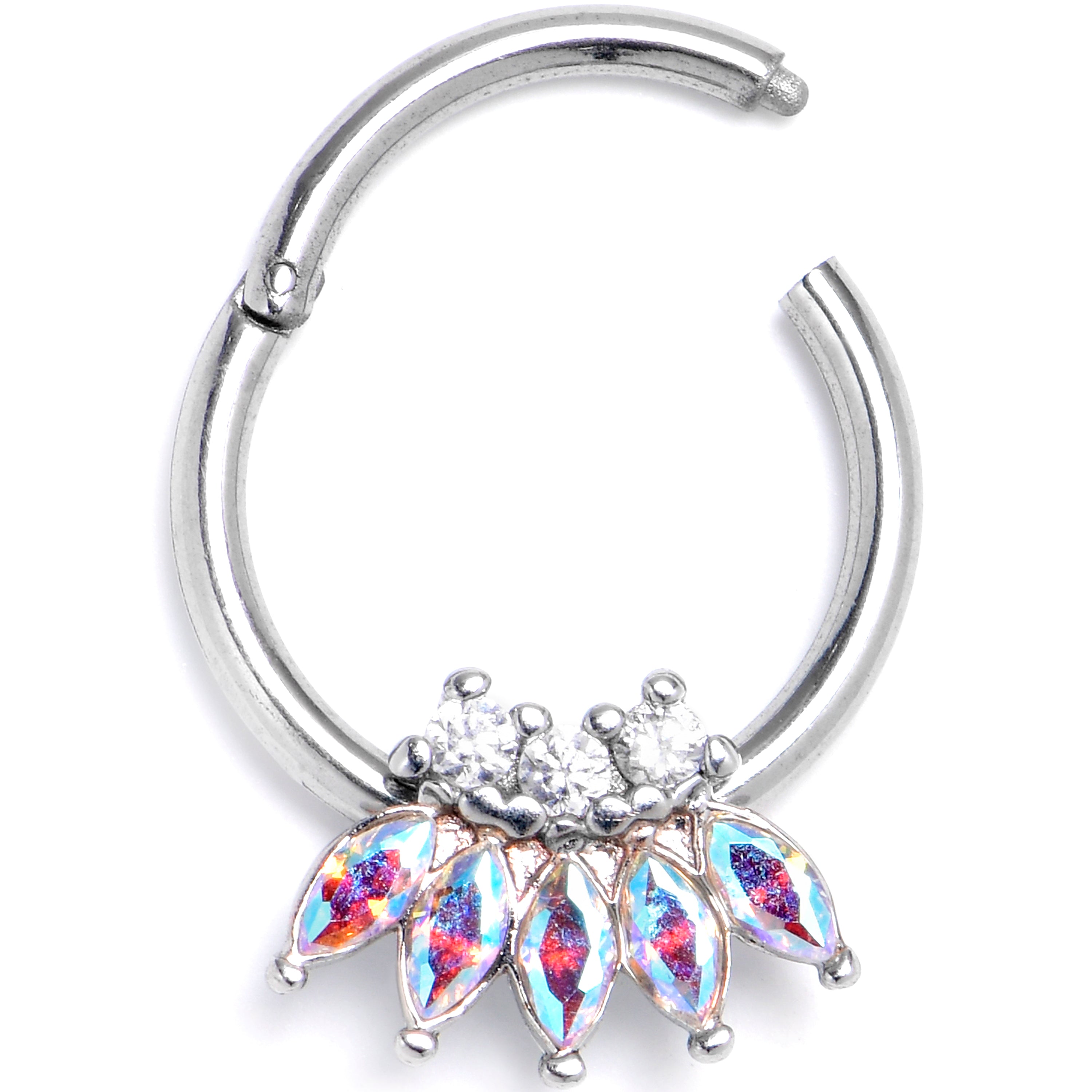 16G 3/8 Aurora Gem Fashion Fan Hinged Segment Ring